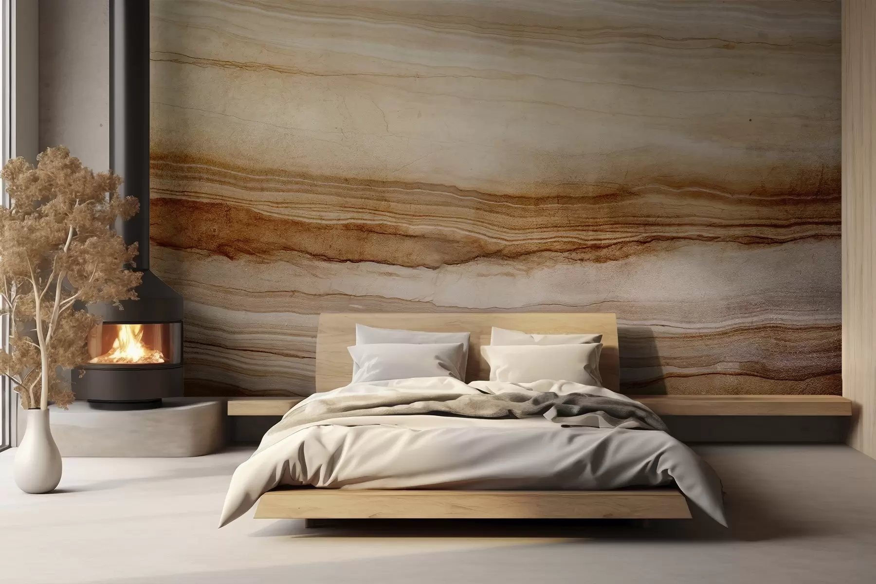 Fototapete Holzstruktur-Imitation mit horizontalen Linien, beige und dunkelbraun, Naturdruck, erdige, weiche Töne w09156