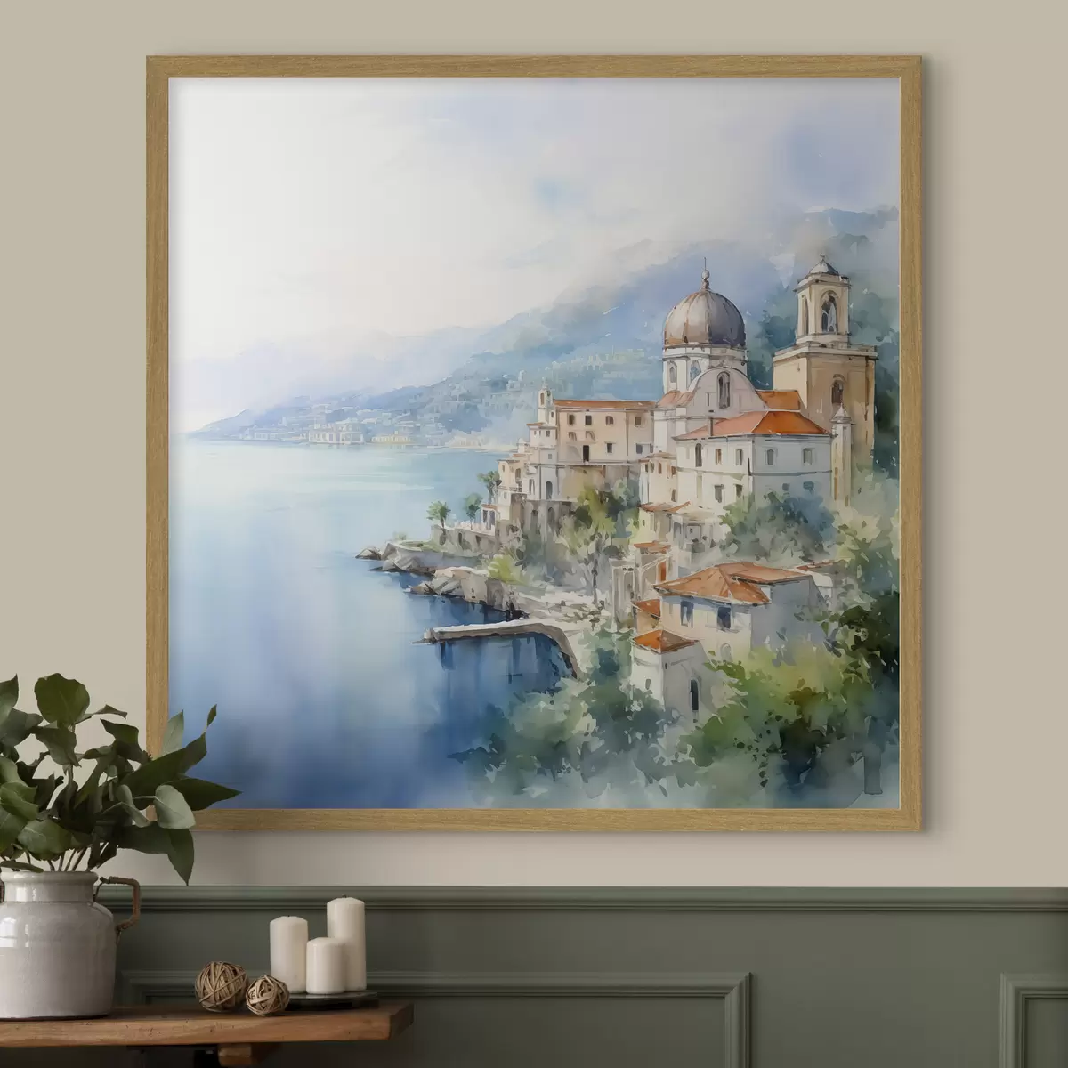 Poster Stadt am Meer Nachahmung von Aquarell f44635