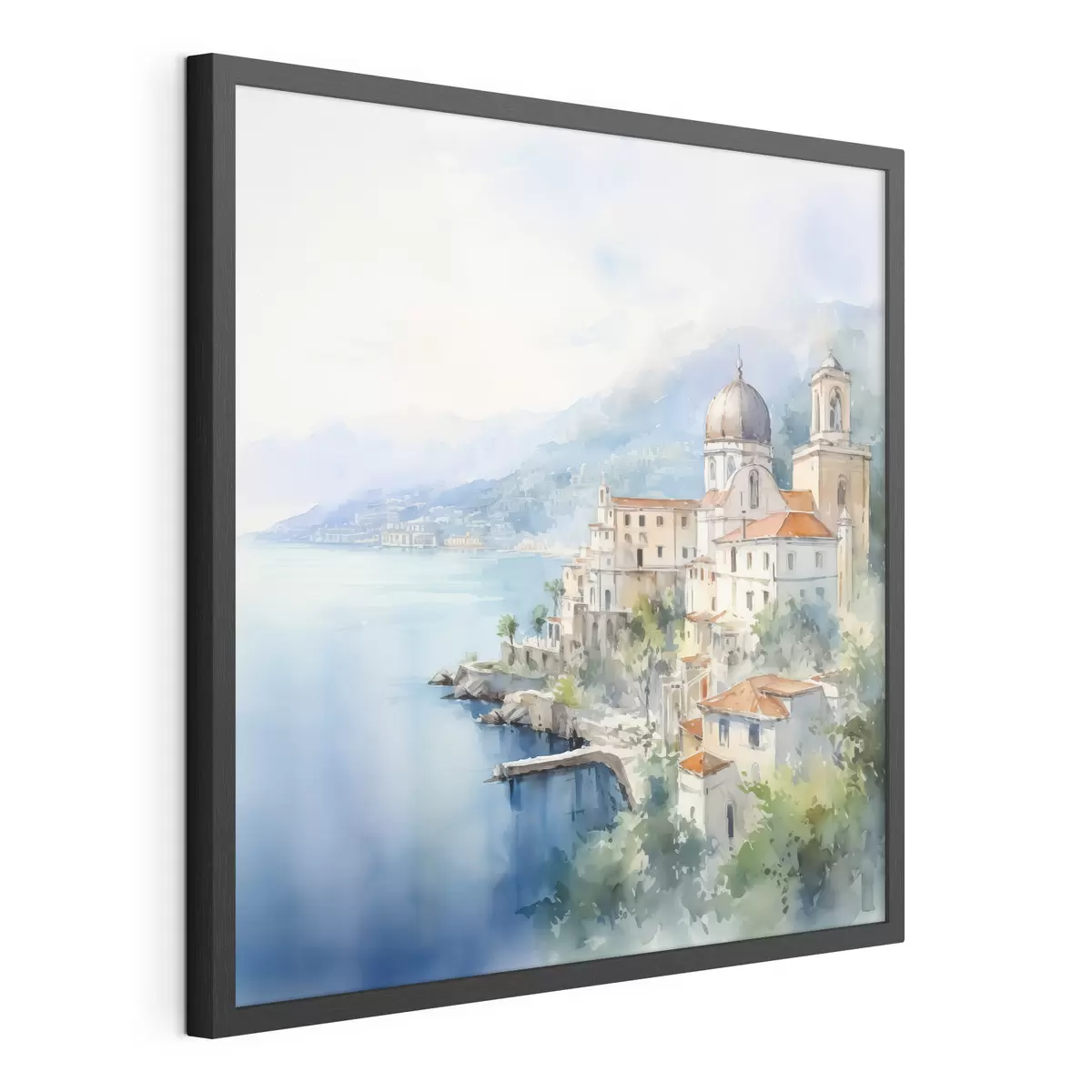 Poster Stadt am Meer Nachahmung von Aquarell f44635