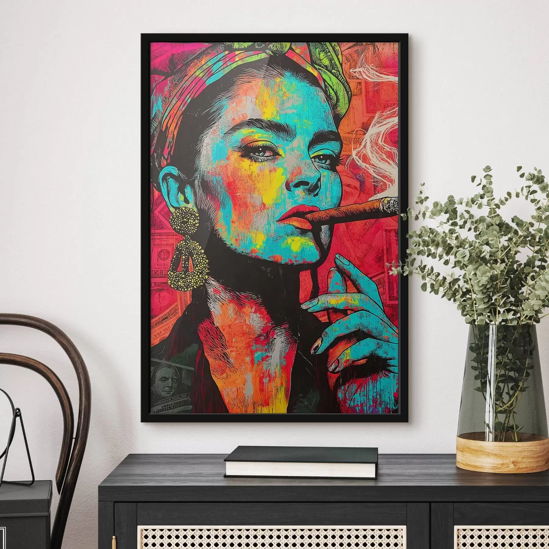 Fototapete Mädchen mit Zigarre, Pop-Art-Stil f44625