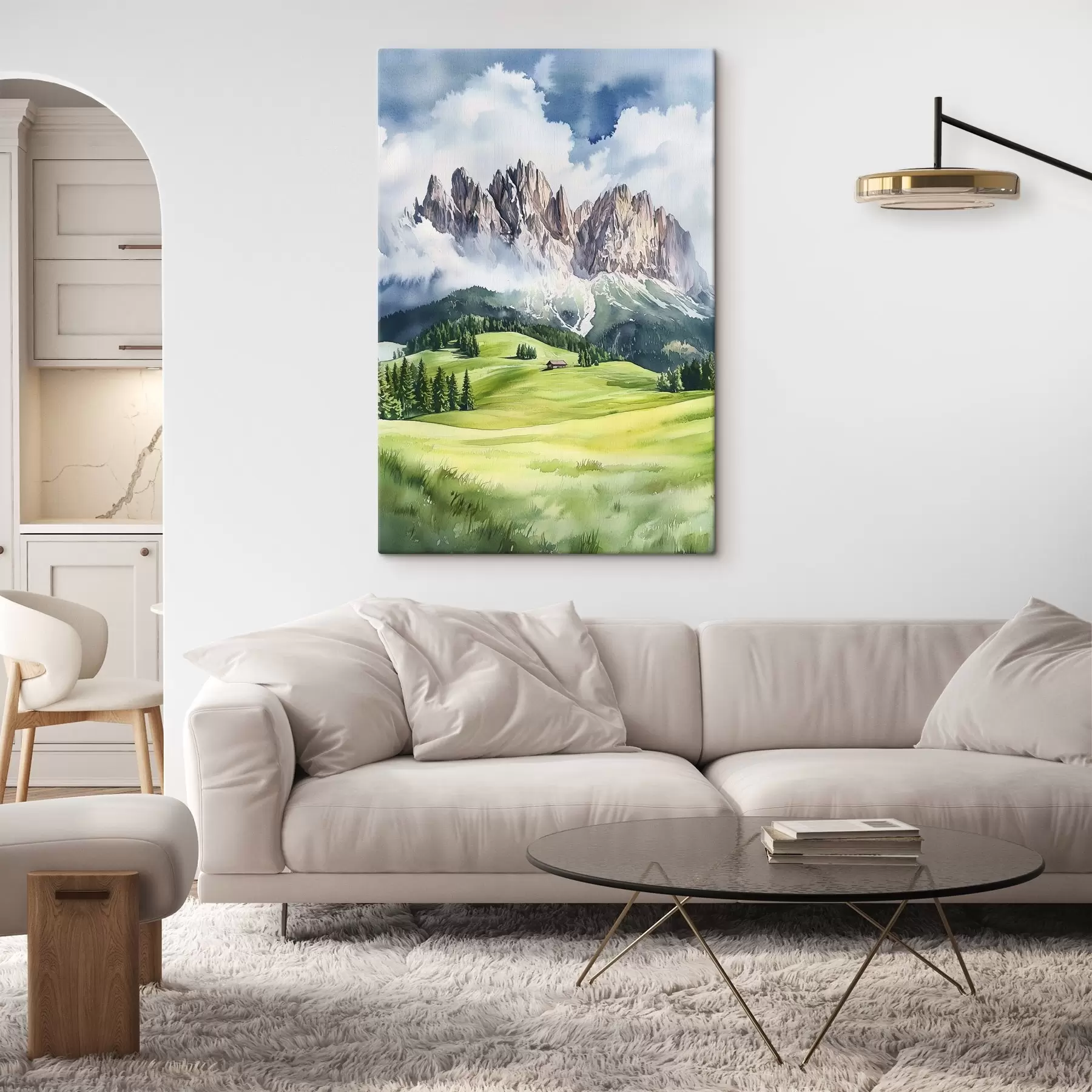 Fototapete Dolomiten, Alpen, Italien, Landschaft, Aquarellstil s44601