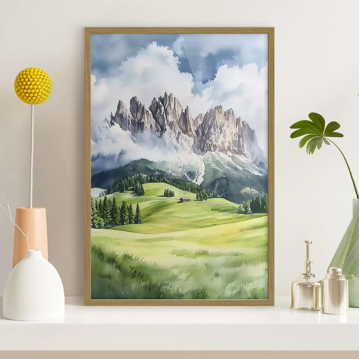 Poster Dolomiten, Alpen, Italien, Landschaft, Aquarellstil f44601