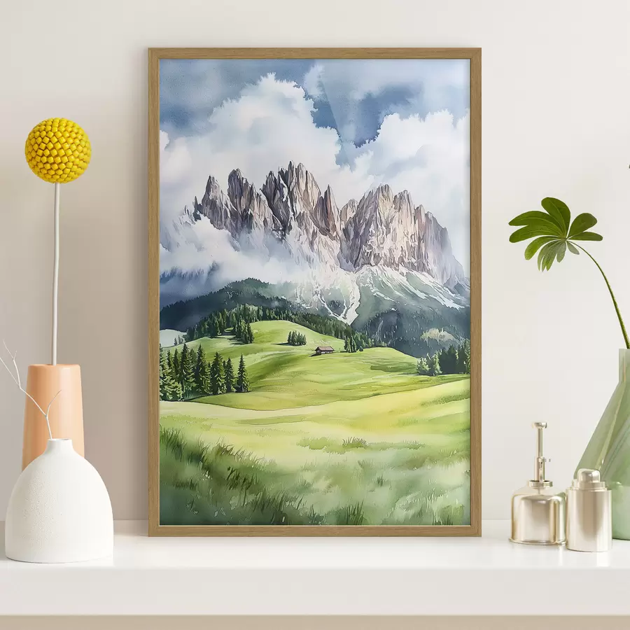 Fototapete Dolomiten, Alpen, Italien, Landschaft, Aquarellstil f44601