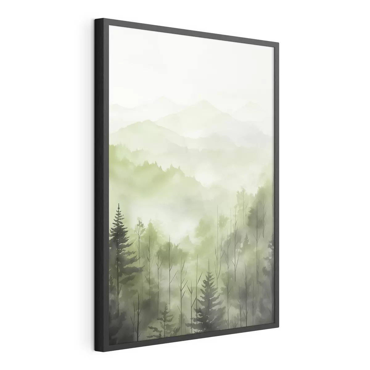 Poster Berge mit Waldlandschaft, grüne Farben, Aquarellstil f44606