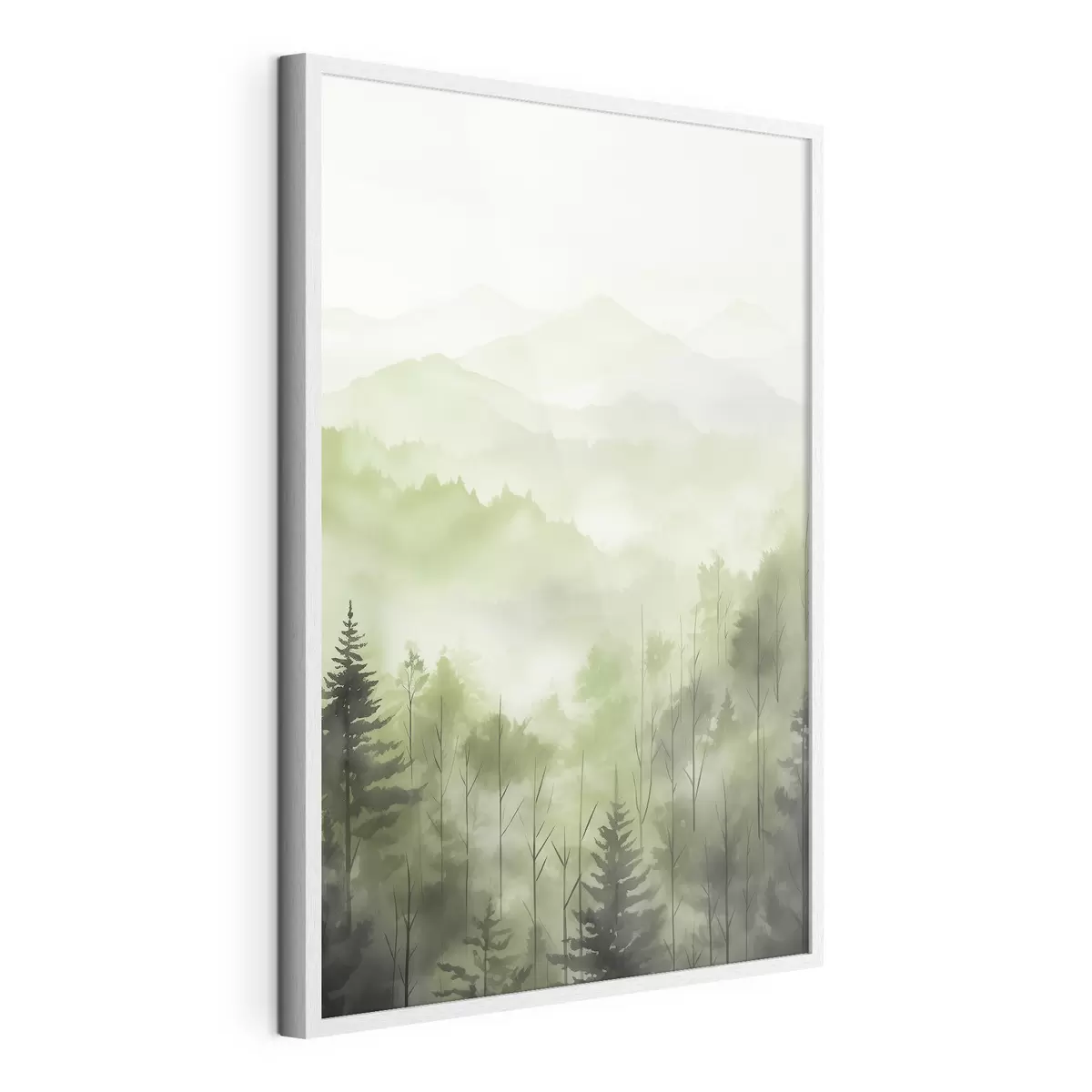 Poster Berge mit Waldlandschaft, grüne Farben, Aquarellstil f44606