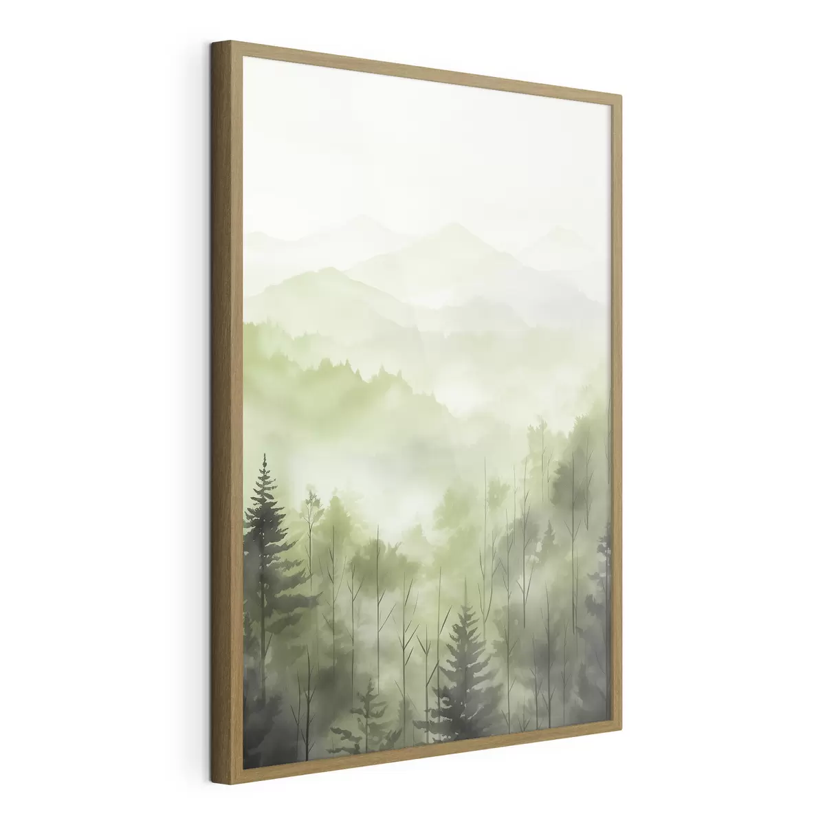 Poster Berge mit Waldlandschaft, grüne Farben, Aquarellstil f44606