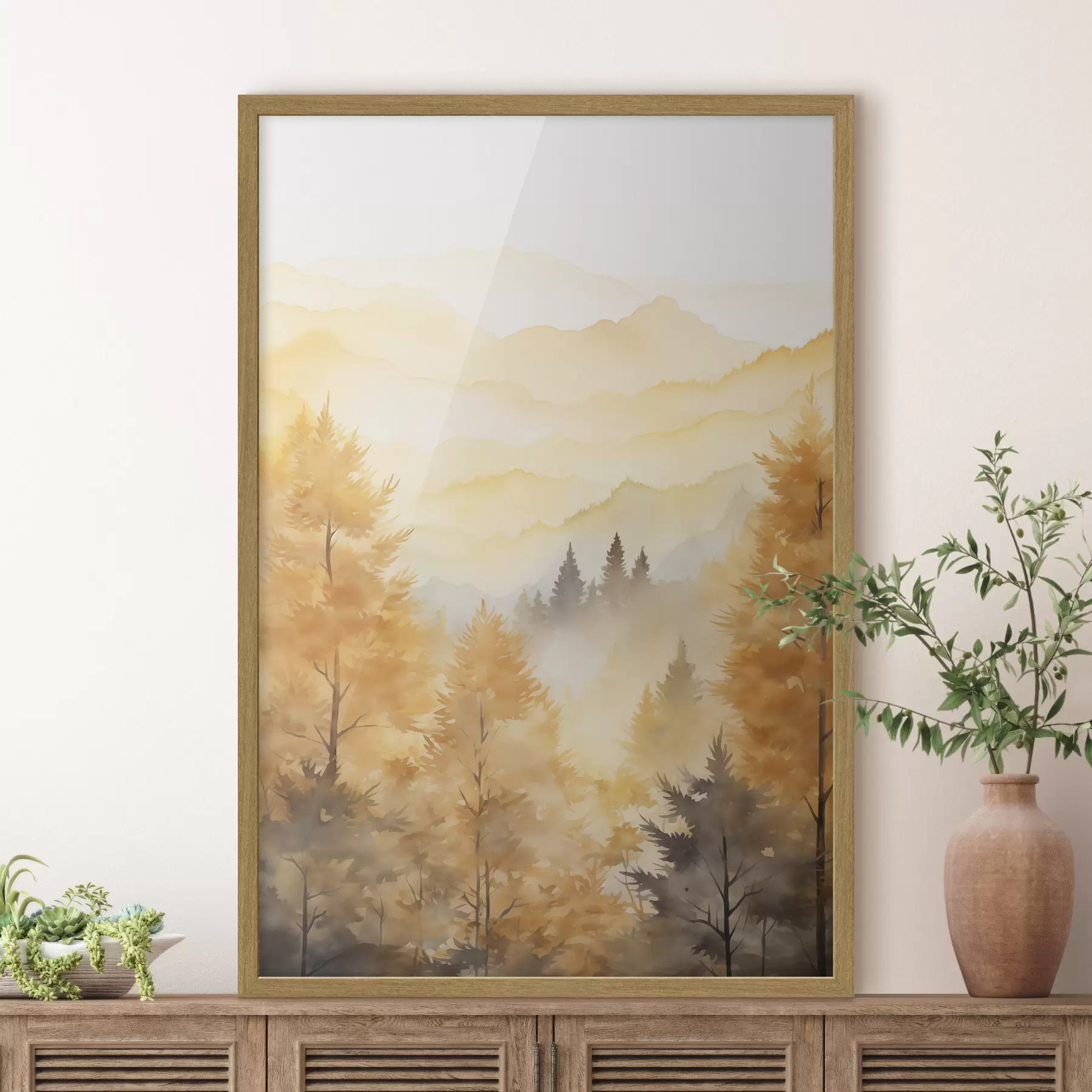 Fototapete Schöner Herbstwald mit Bergen im Hintergrund f44614
