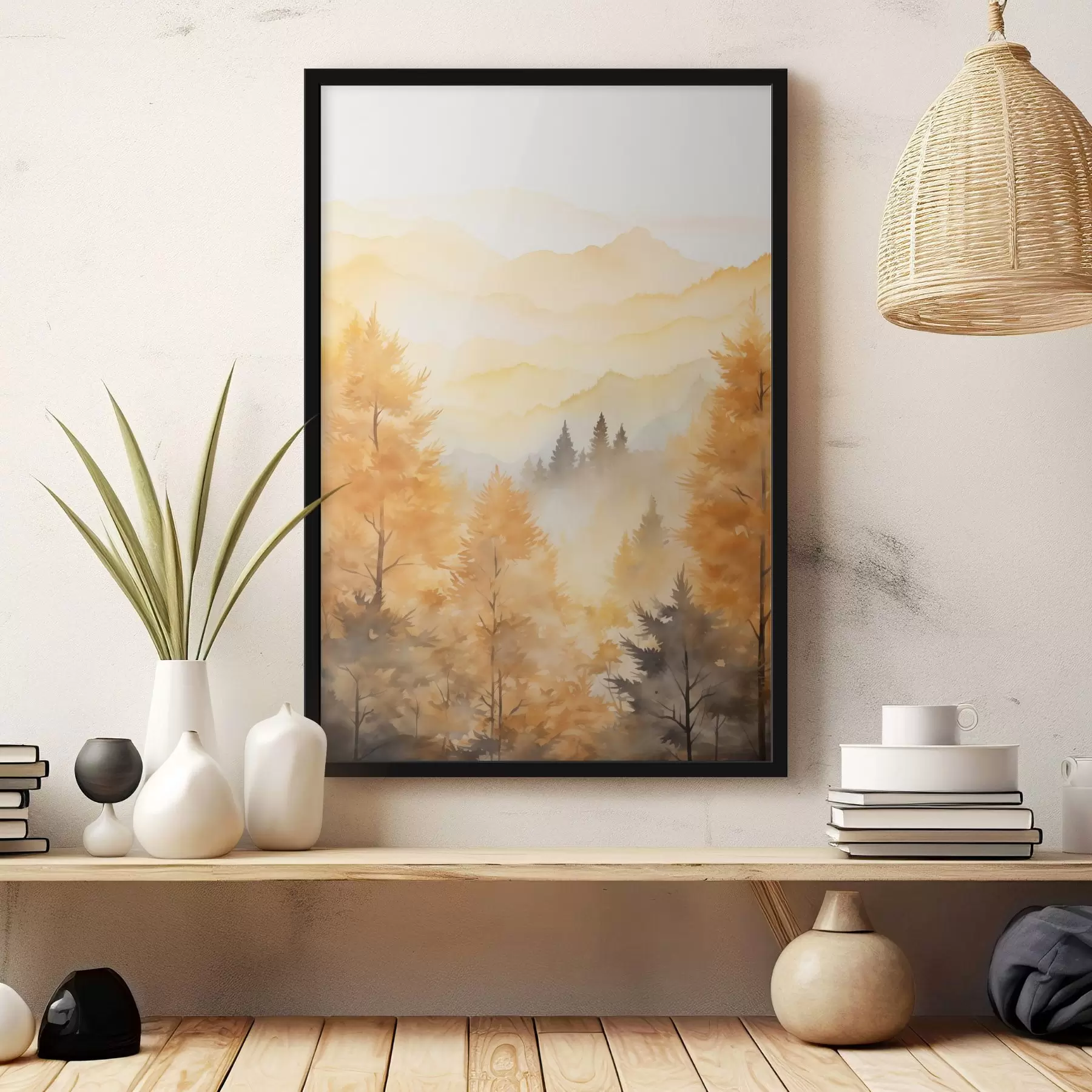 Fototapete Schöner Herbstwald mit Bergen im Hintergrund f44614