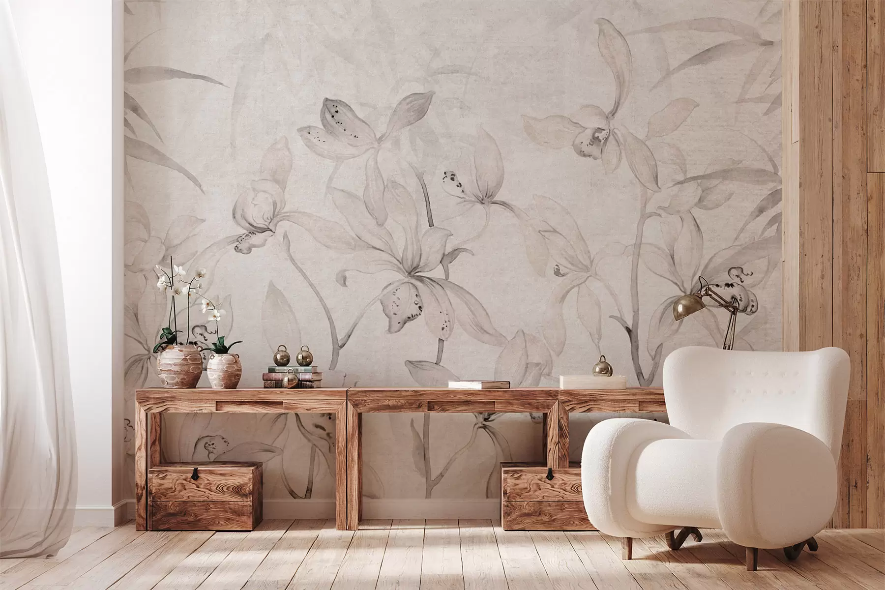 Fototapete Wilde Orchideen, Schattierungen von Beige w03933v1