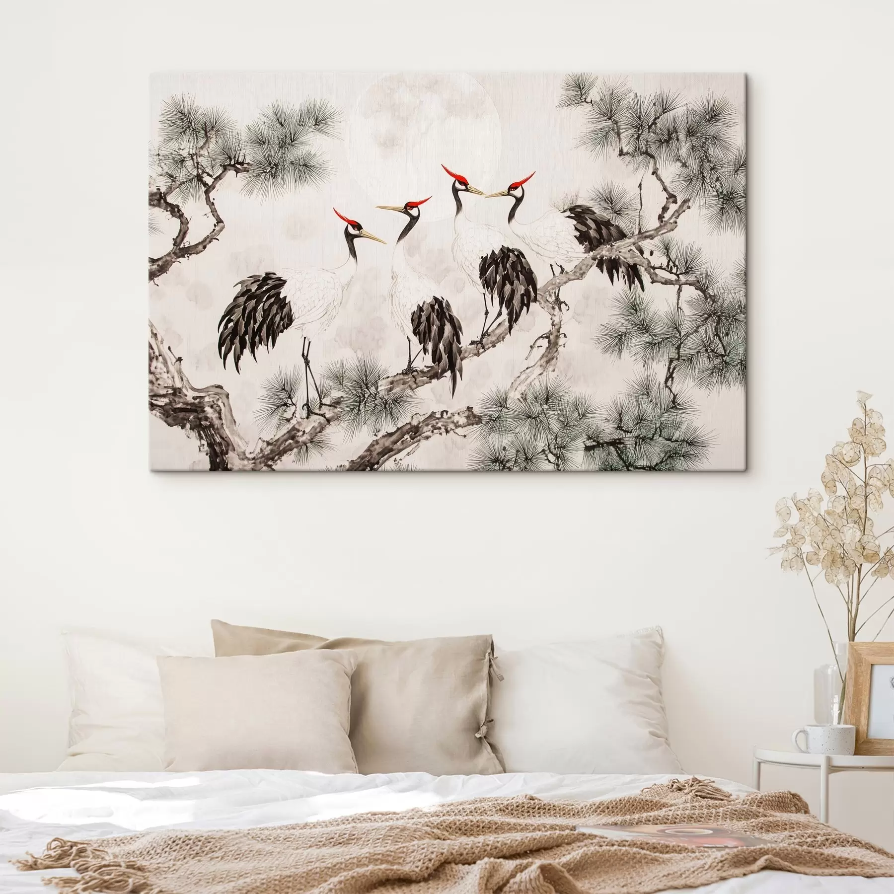 Fototapete Chinesische Kunst mit Kranichen und Kiefern, orientalischer Stil, Natur s44503