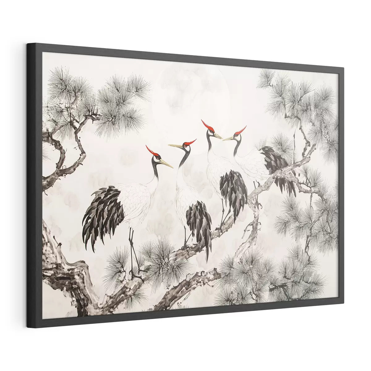 Poster Chinesische Kunst mit Kranichen und Kiefern, orientalischer Stil, Natur f44503