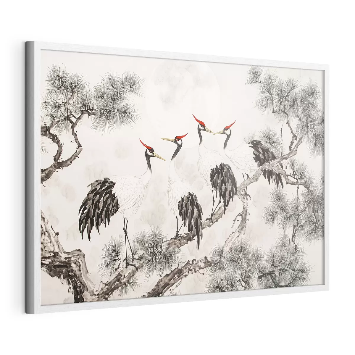 Poster Chinesische Kunst mit Kranichen und Kiefern, orientalischer Stil, Natur f44503