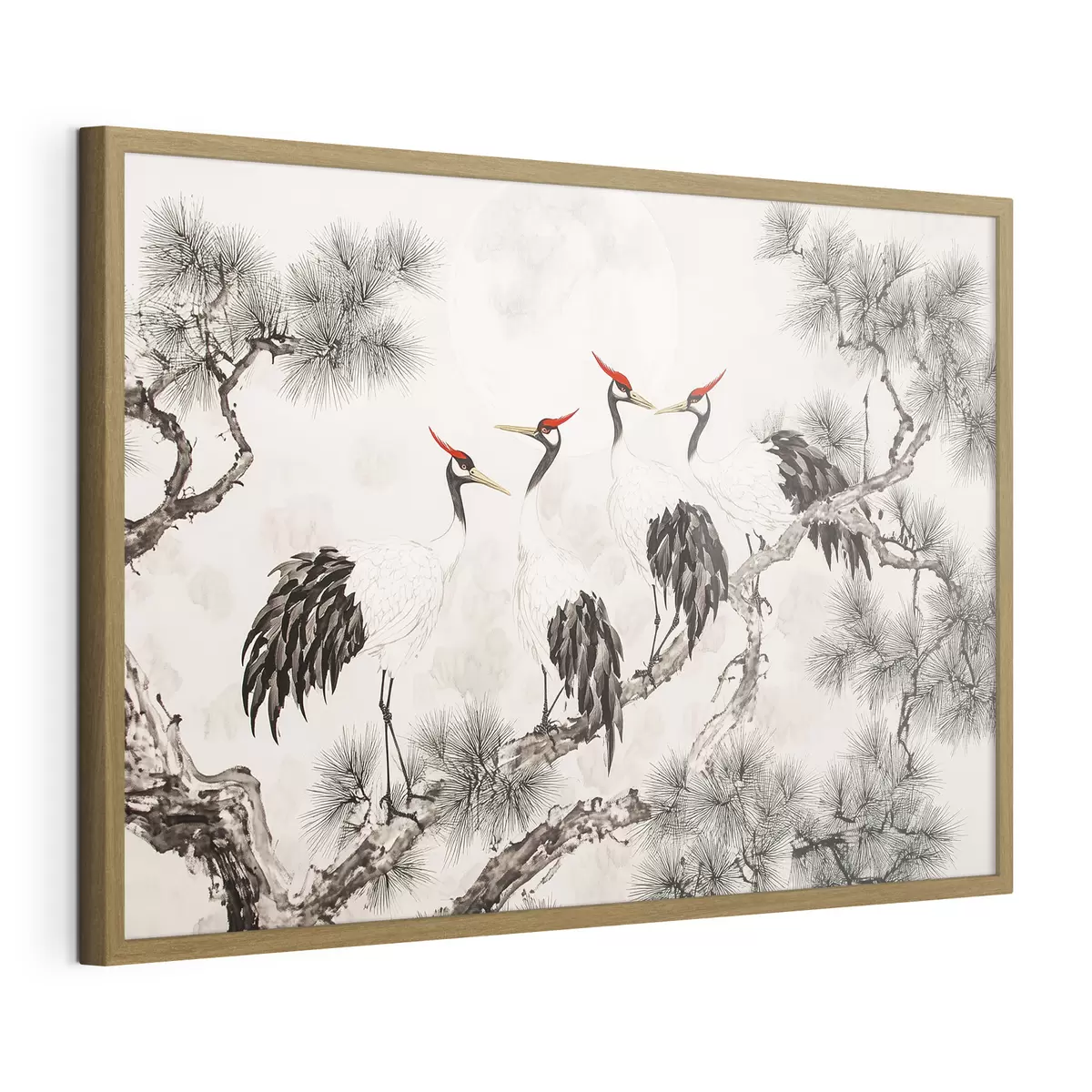 Poster Chinesische Kunst mit Kranichen und Kiefern, orientalischer Stil, Natur f44503