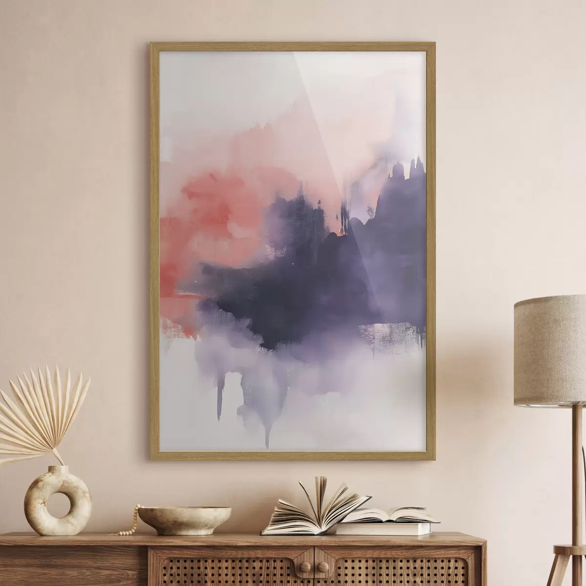 Poster Abstraktion im Acrylstil, Pinselstriche, lila und rosa f44507