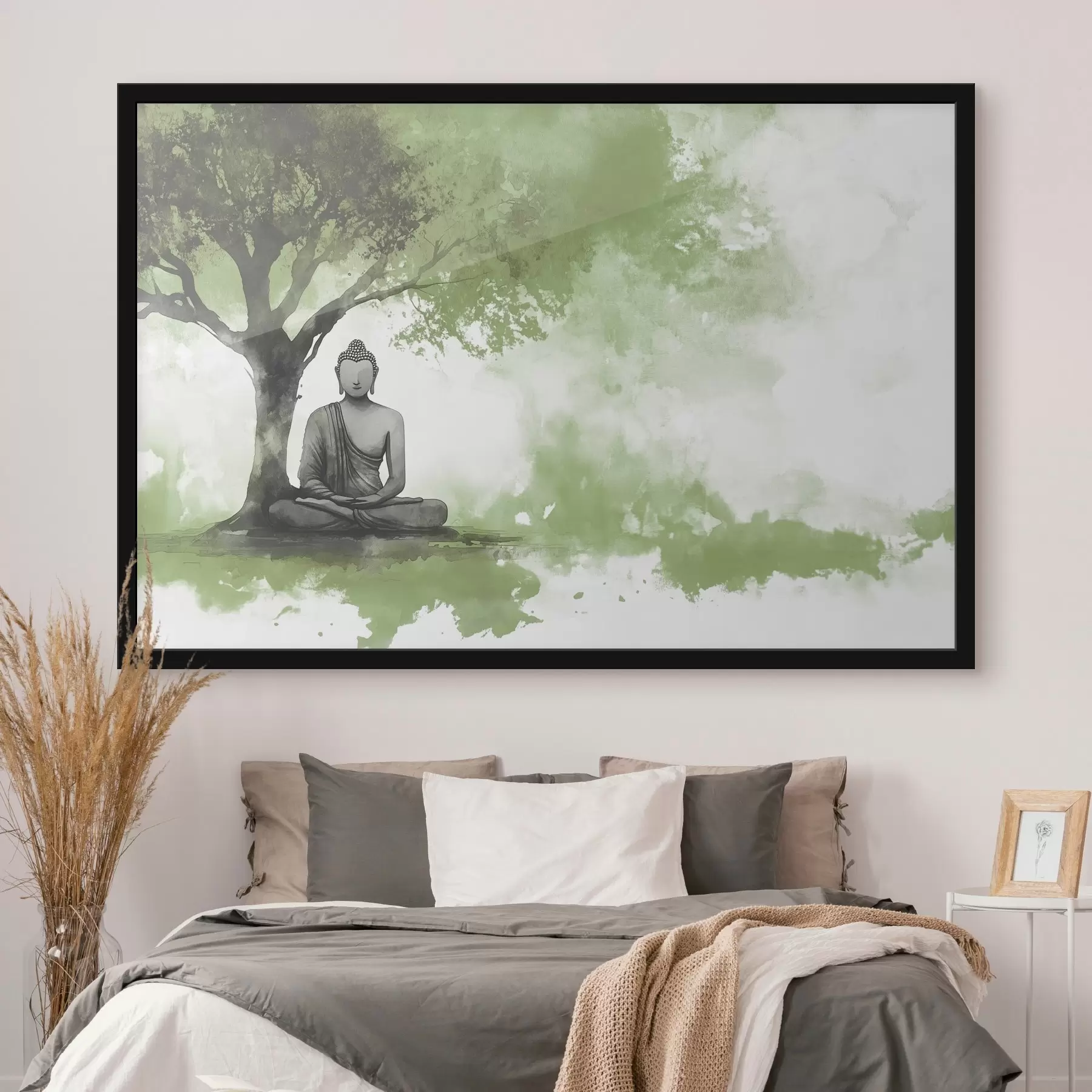 Fototapete Buddha sitzt unter dem Baum, Meditation, spirituell, grüne Farben f44512v1