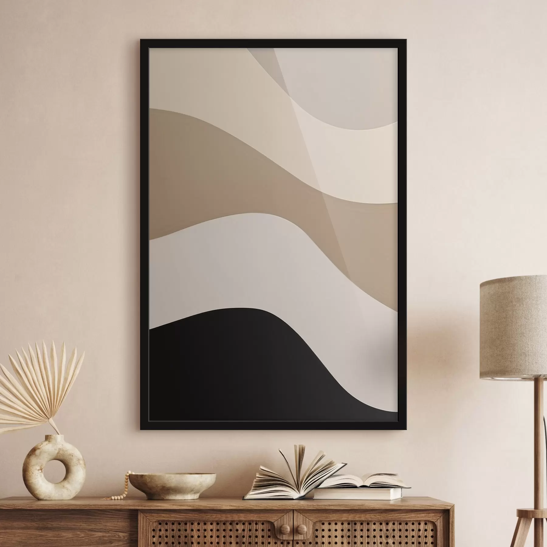 Fototapete Abstrakte Wellen in Beige und Schwarz f44687