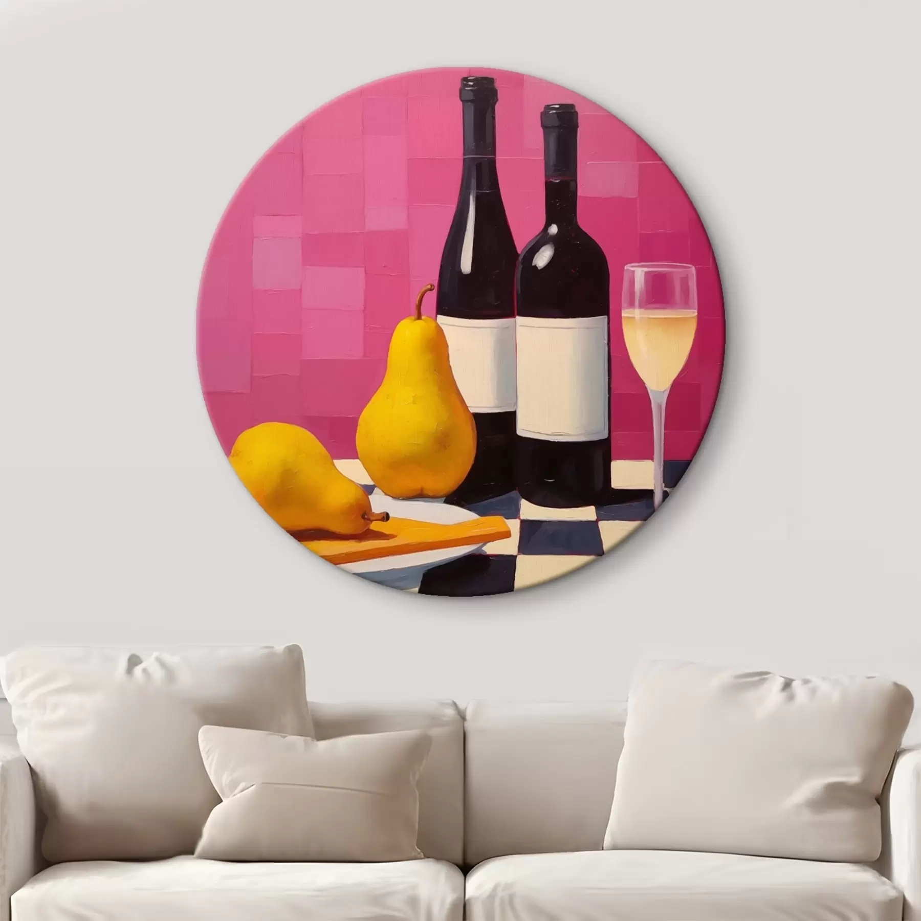 Fototapete Birnen, ein Glas Wein und zwei Flaschen Wein r44683