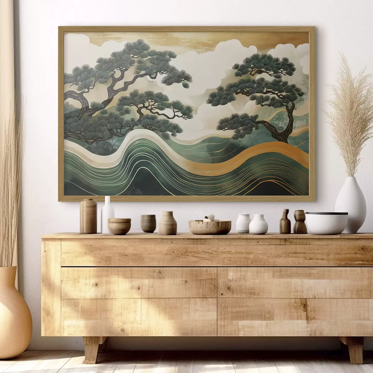 Poster Abstrakte Landschaften mit Kiefern, chinesischer Stil f44720