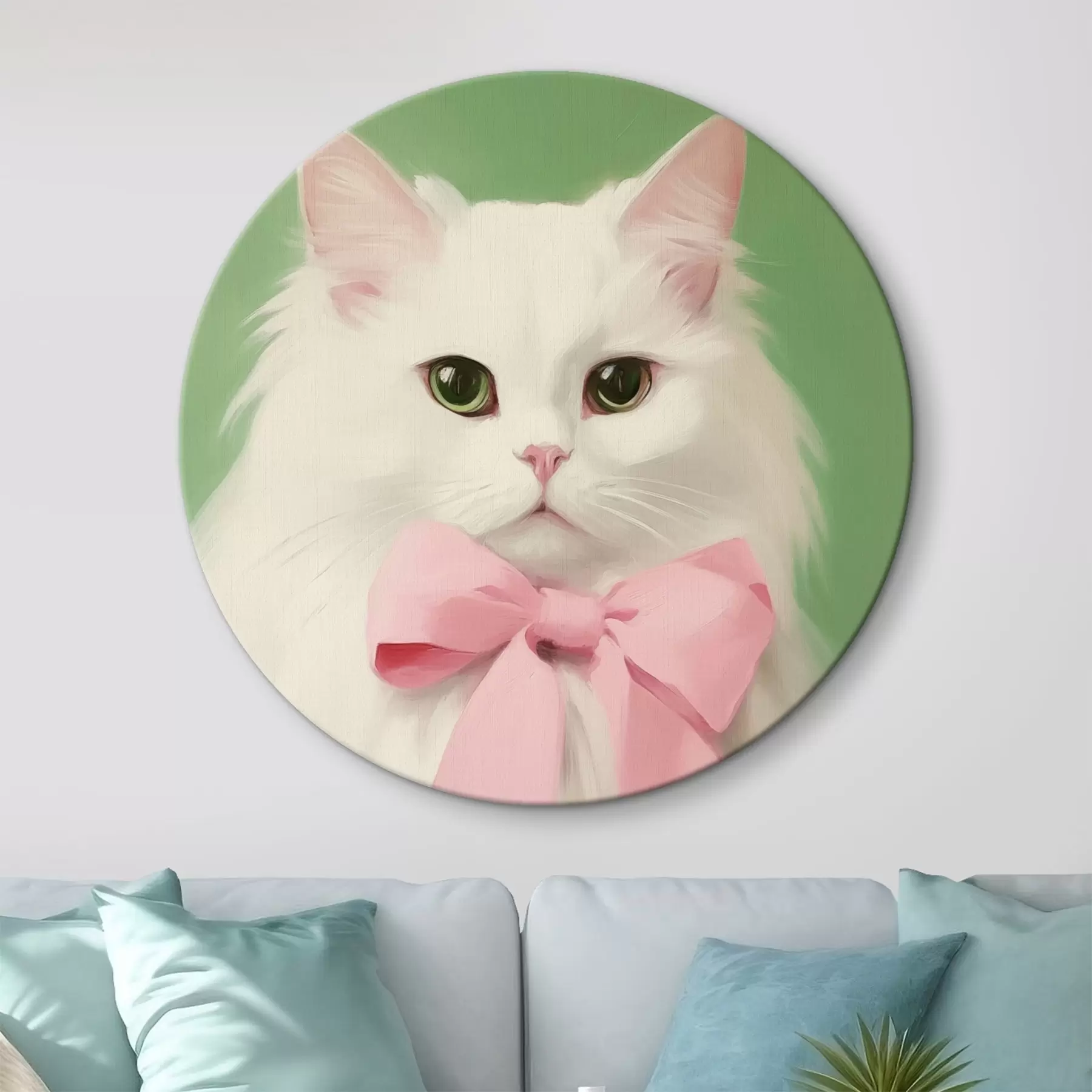 Fototapete Weiße Katze mit rosa Schleife r44739