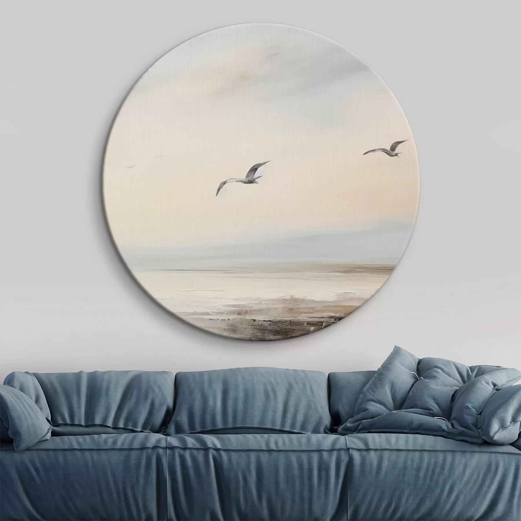Fototapete Pastelllandschaft mit fliegenden Möwen r44763