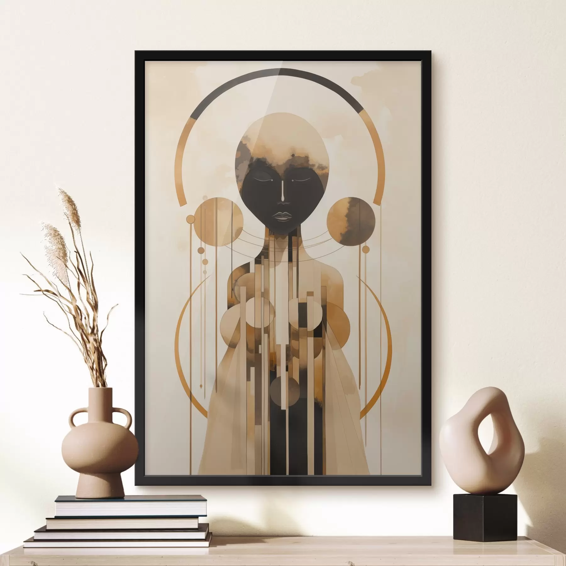 Fototapete Figur mit Kreisen in beiger und brauner Farbpalette f44747