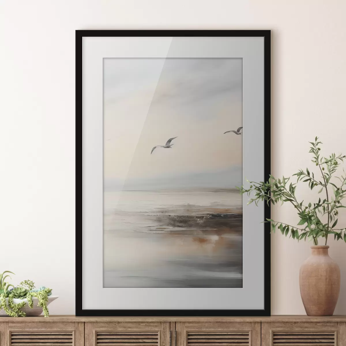 Poster Pastelllandschaft mit fliegenden Möwen f44763
