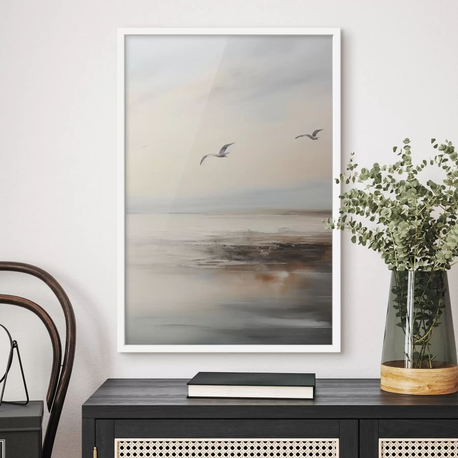 Fototapete Pastelllandschaft mit fliegenden Möwen f44763