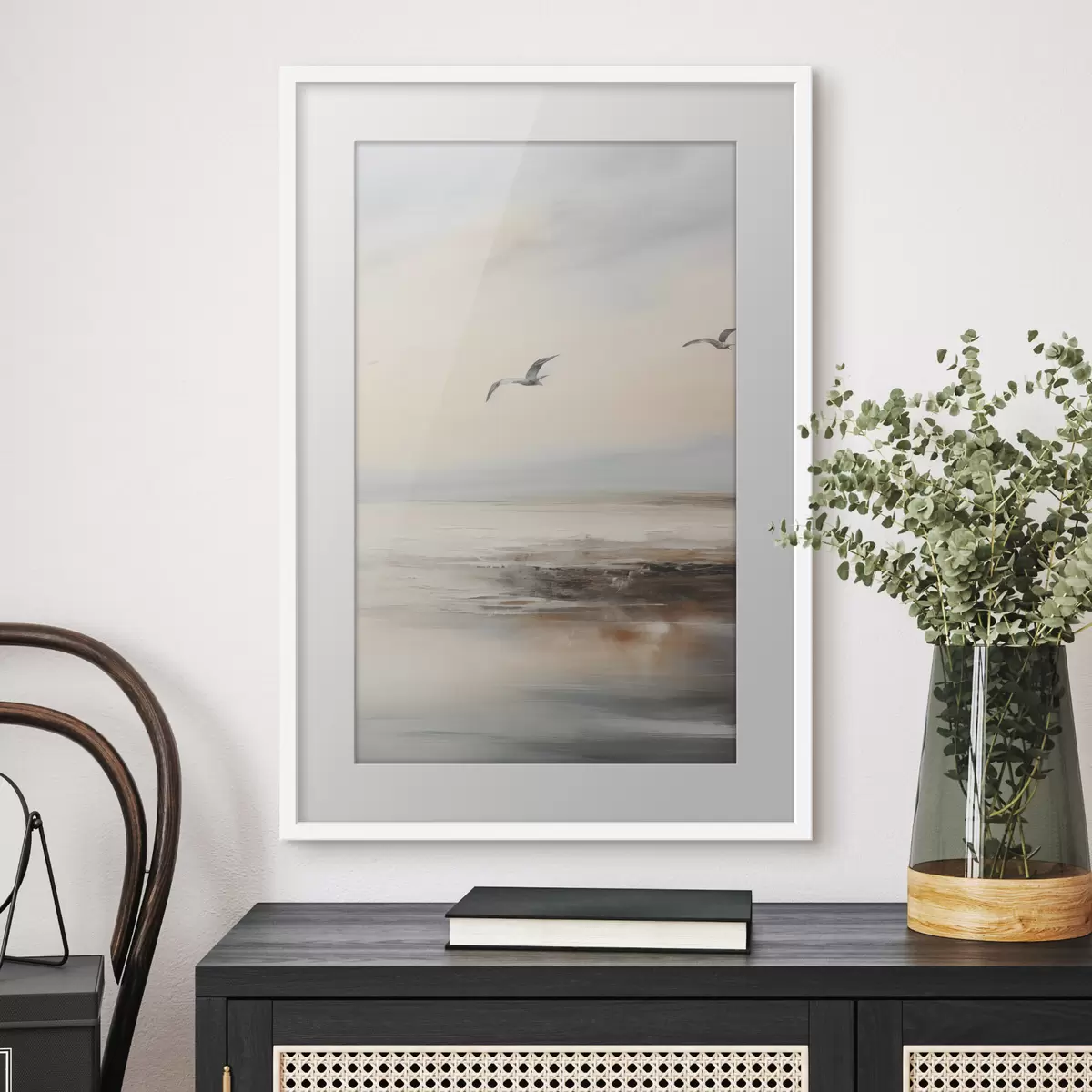 Poster Pastelllandschaft mit fliegenden Möwen f44763
