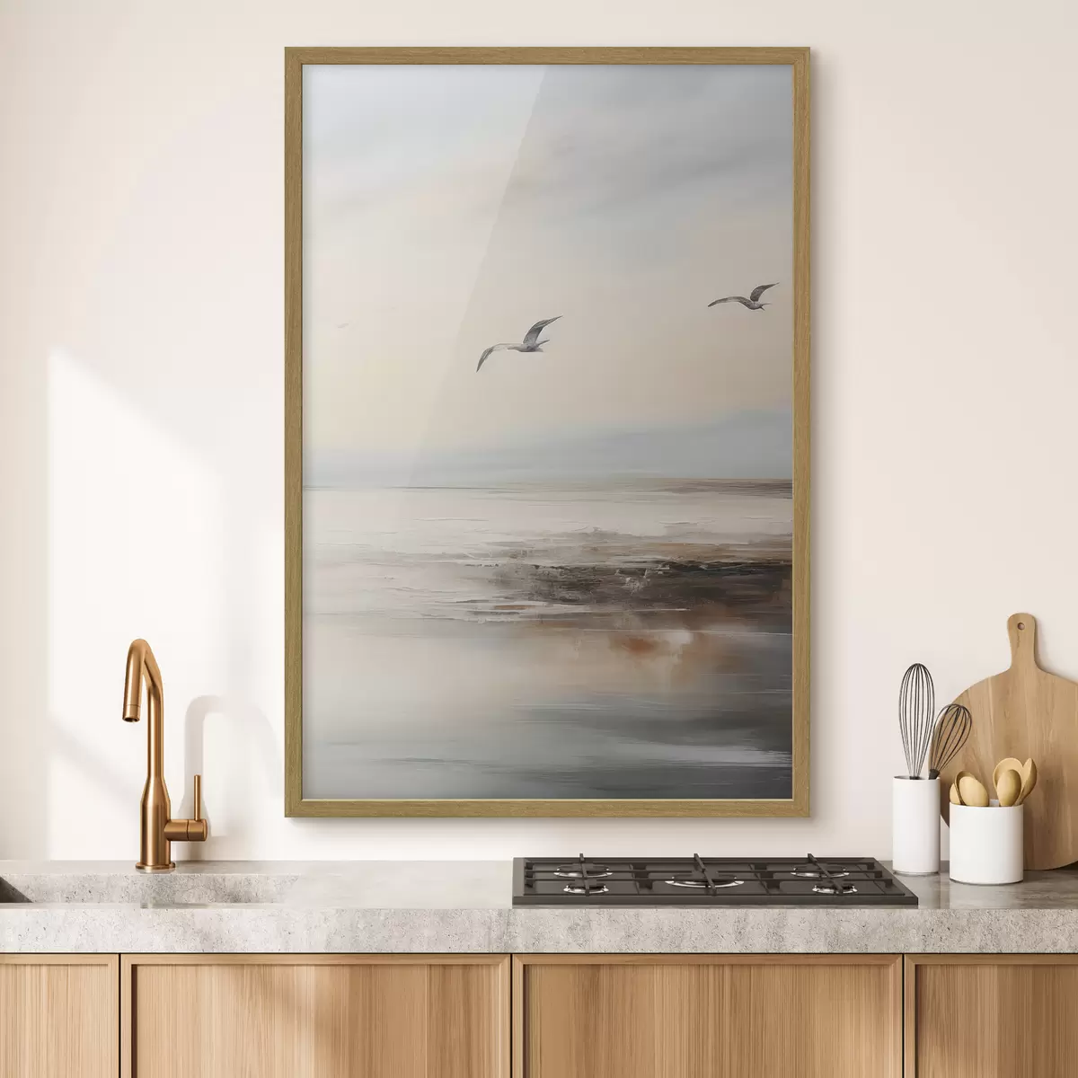 Poster Pastelllandschaft mit fliegenden Möwen f44763