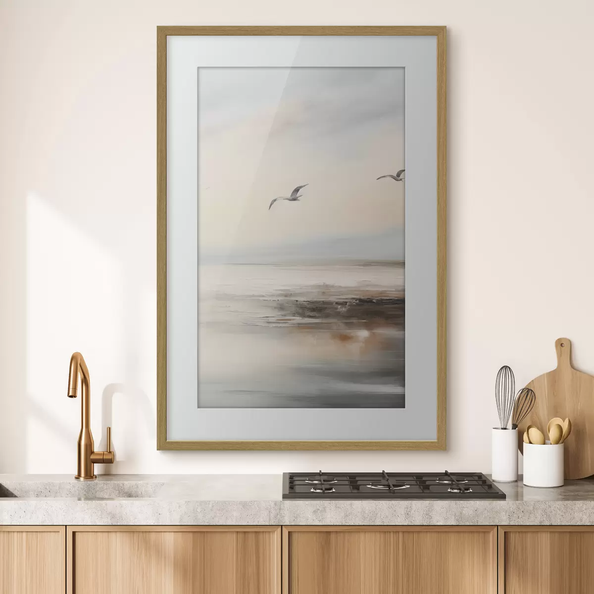 Poster Pastelllandschaft mit fliegenden Möwen f44763