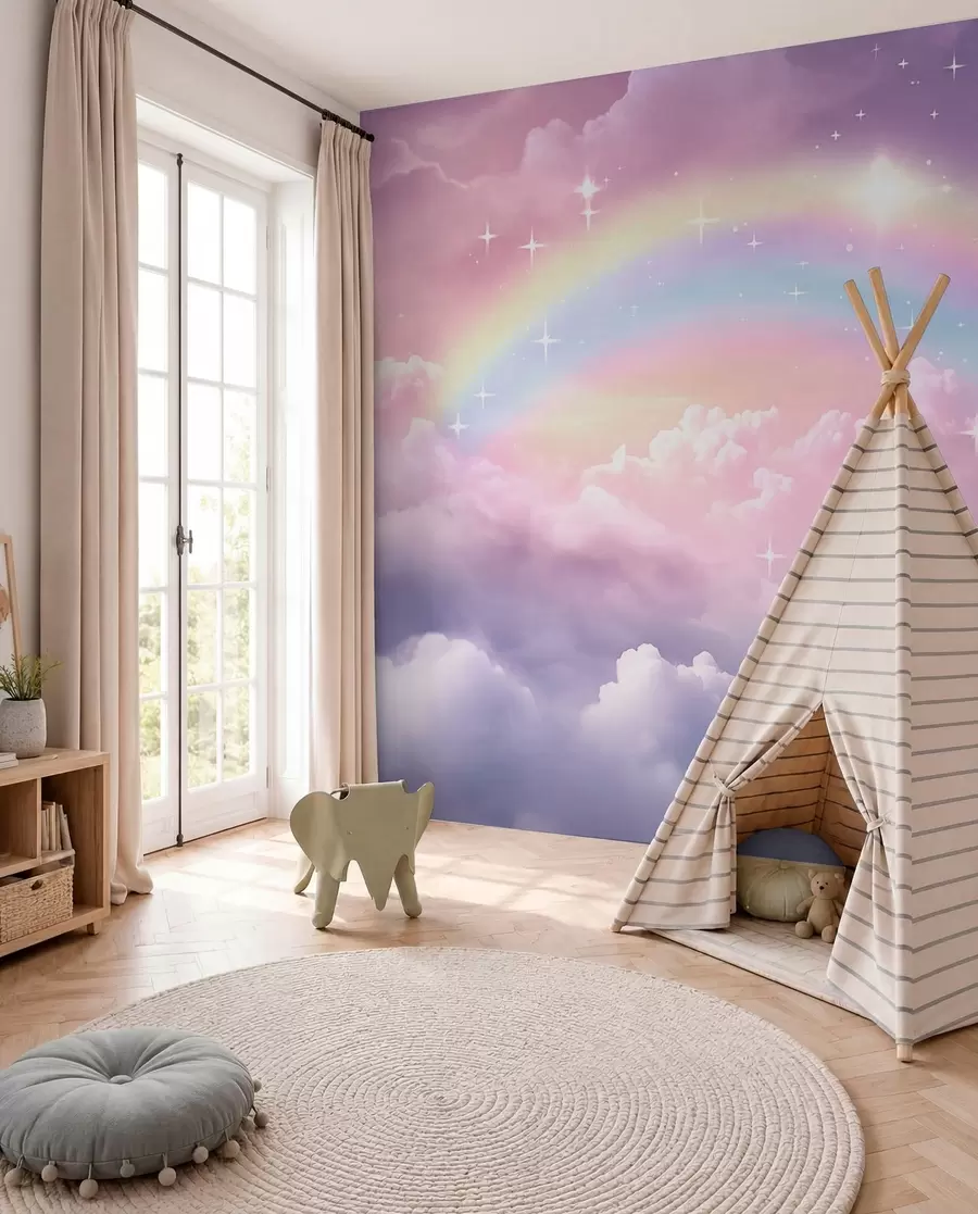 Fototapete Regenbogen in Lavendelwolken w04146