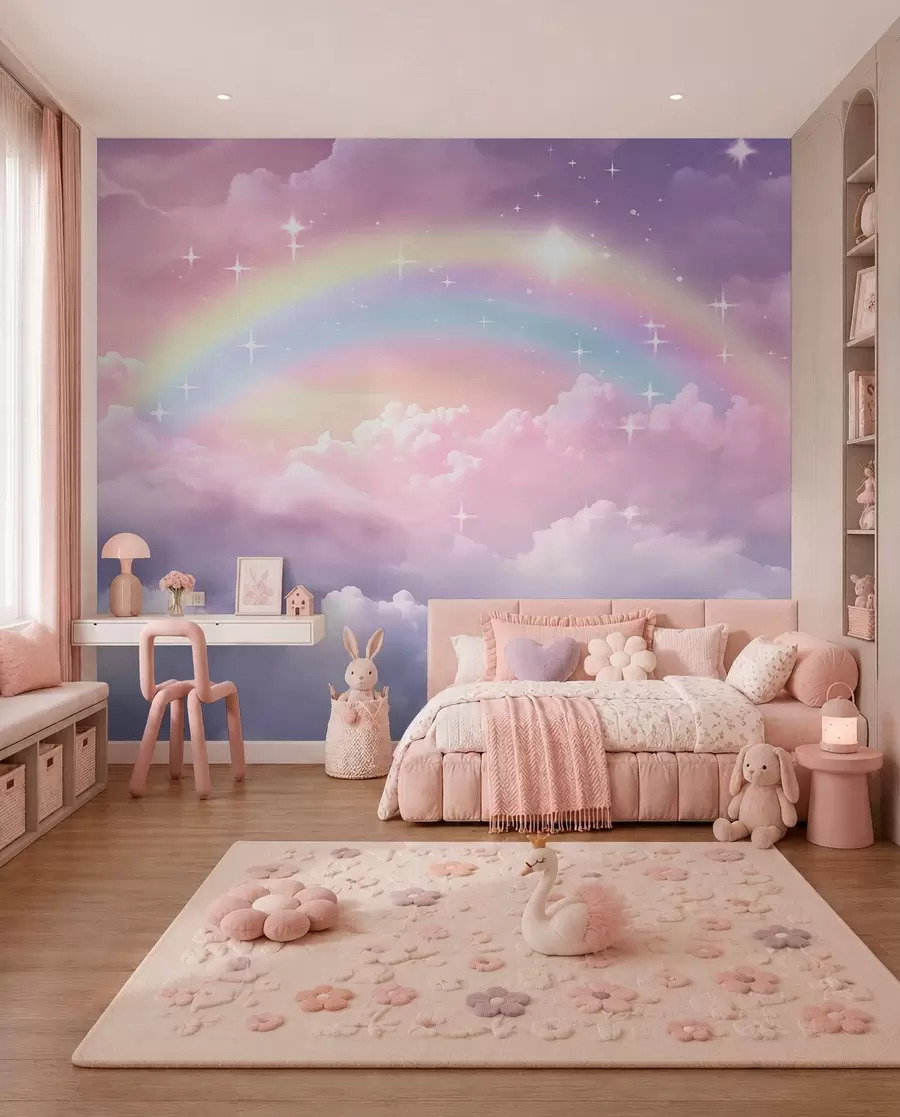 Fototapete Regenbogen in Lavendelwolken w04146