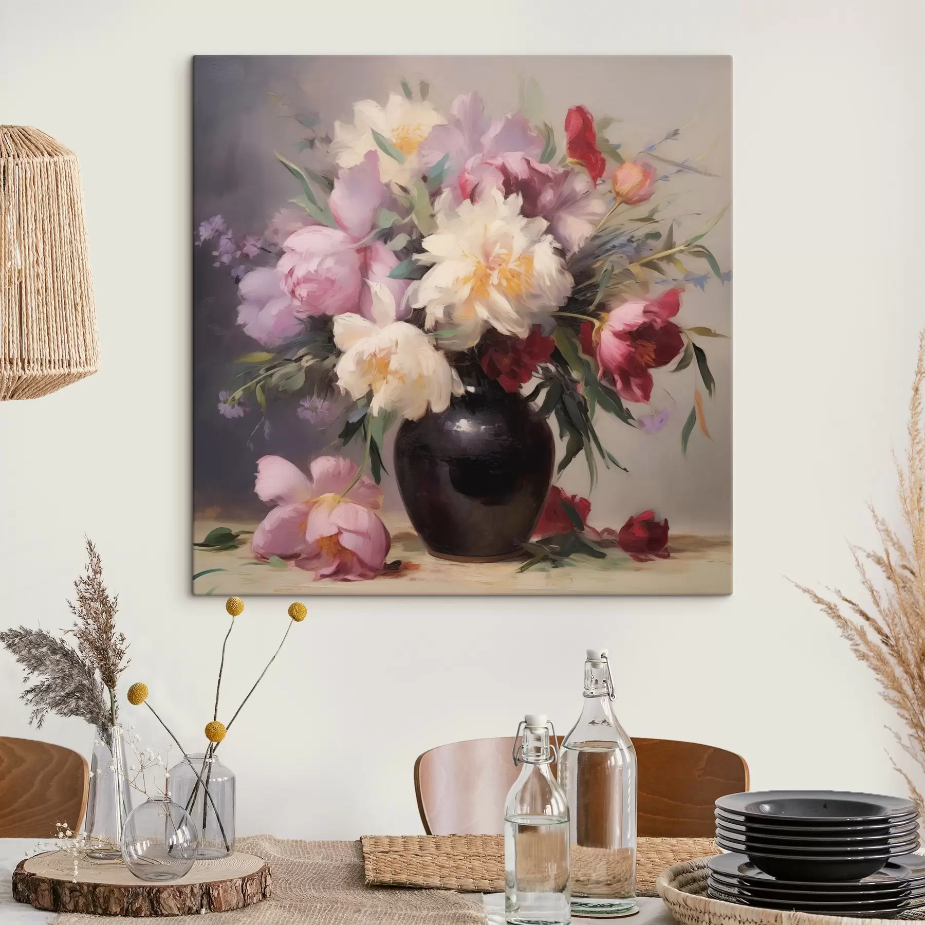 Fototapete Pfingstrosenstrauß in einer dunklen Vase s44769