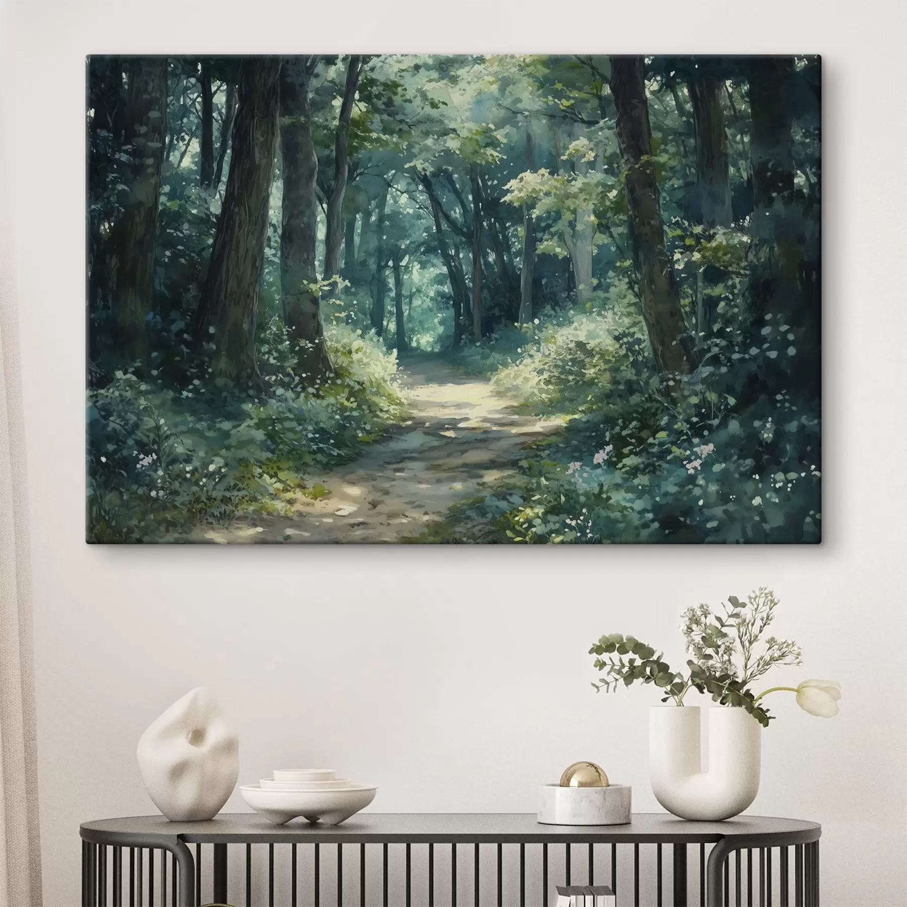 Fototapete Grüner Wald mit Bäumen und Sonnenlicht  s44784