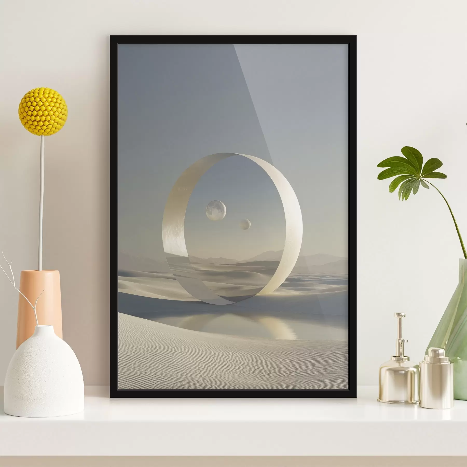 Fototapete Futuristische Landschaft mit Dünen und Planeten f44791