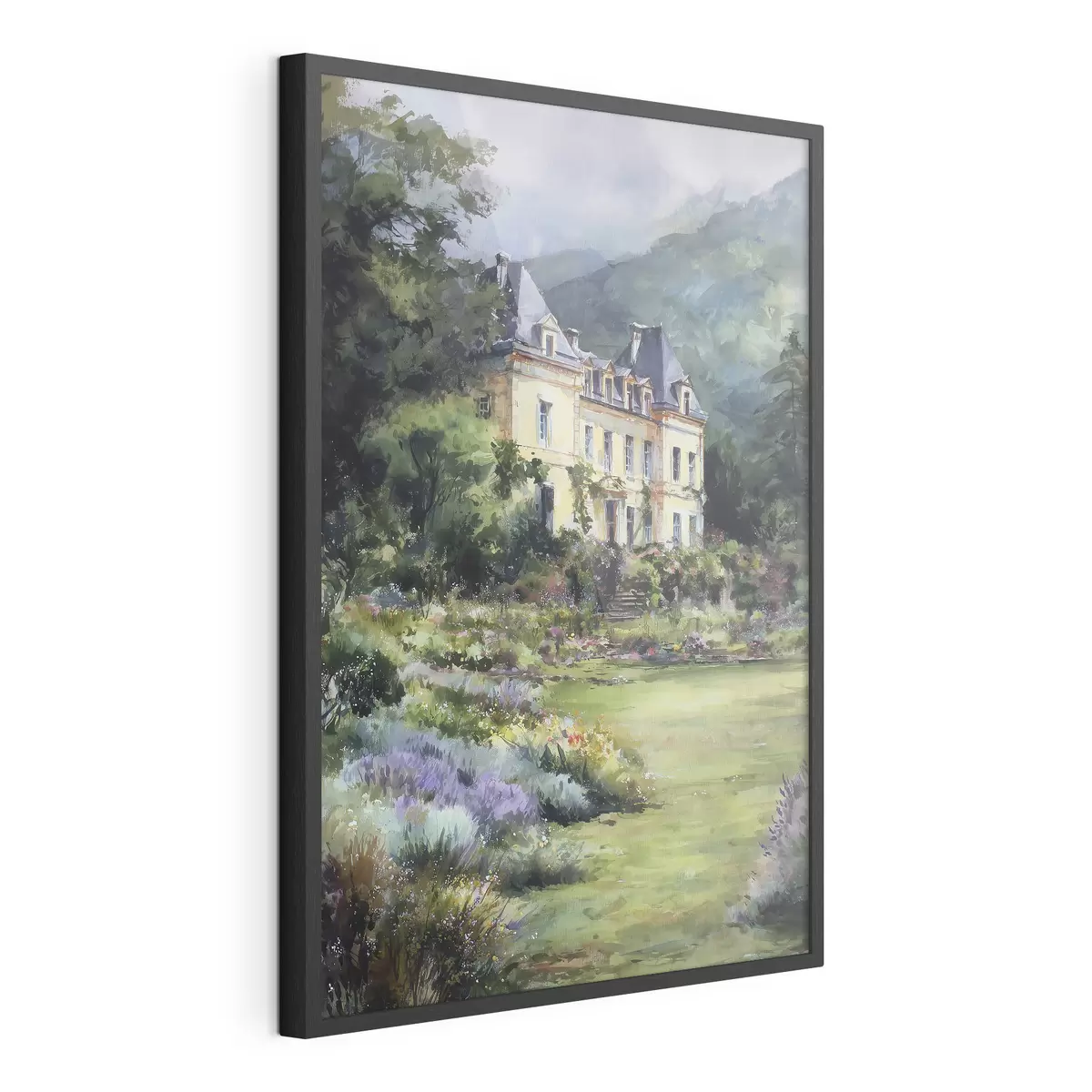 Poster Französisches Schloss, umgeben von einem Garten mit Lavendel f44797