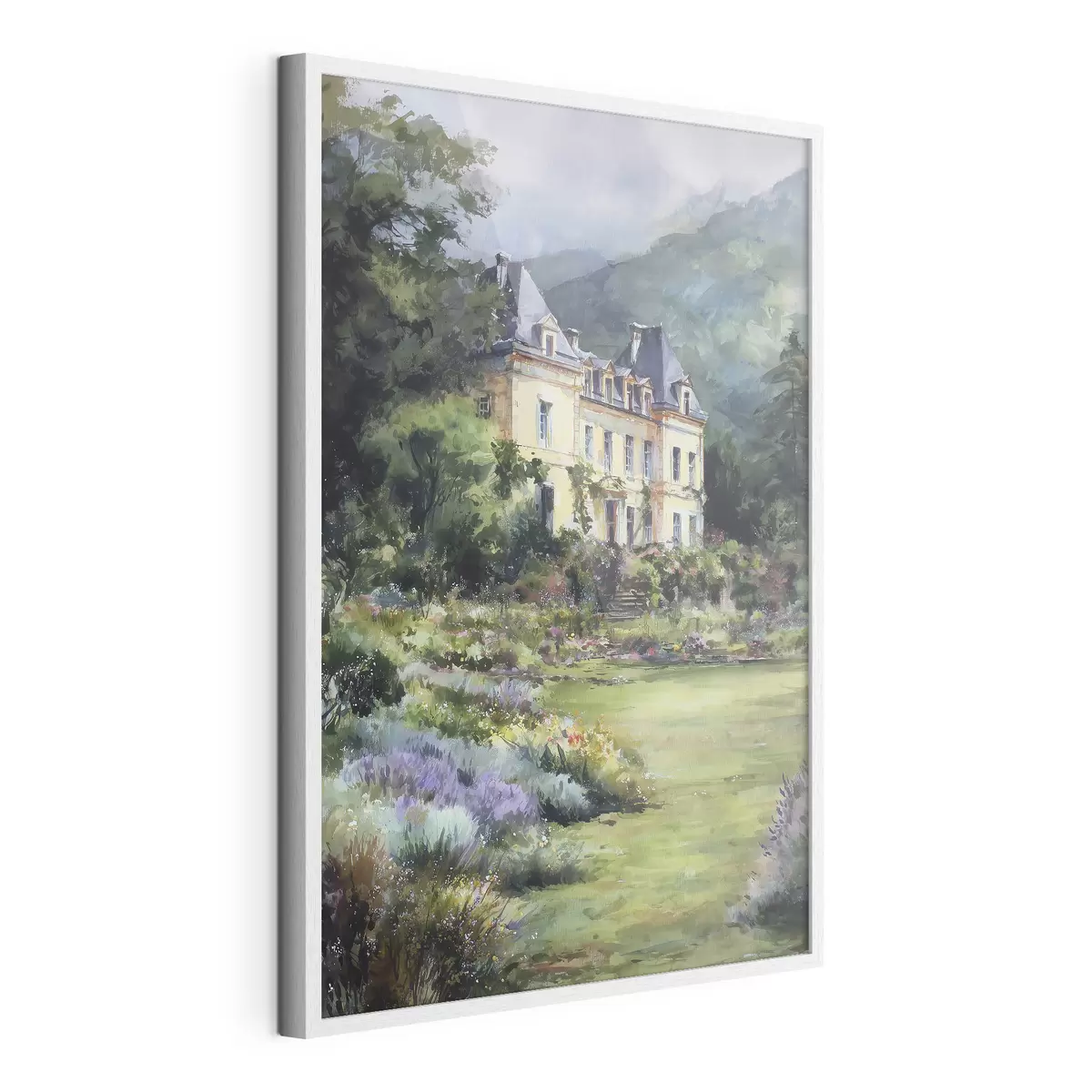 Poster Französisches Schloss, umgeben von einem Garten mit Lavendel f44797