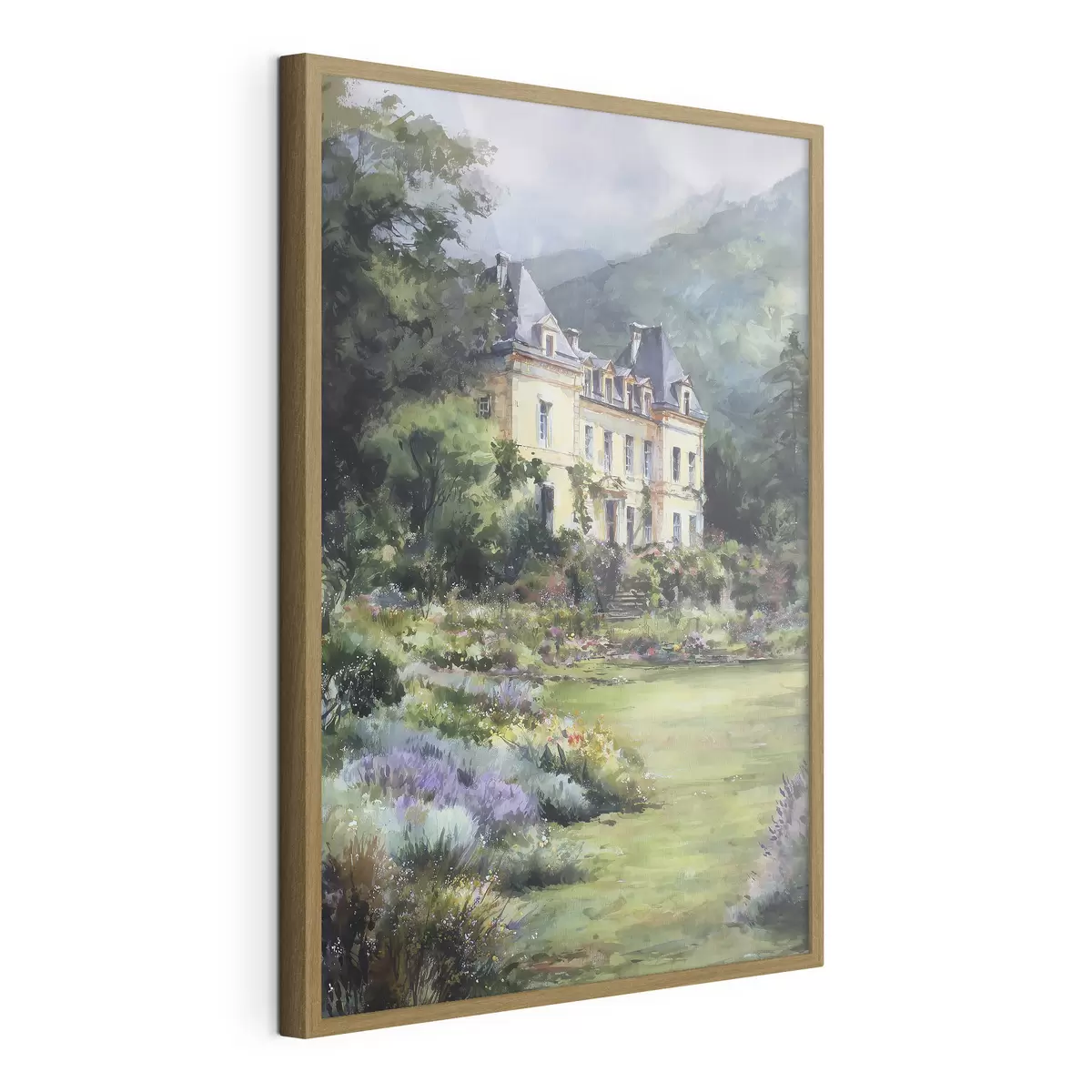 Poster Französisches Schloss, umgeben von einem Garten mit Lavendel f44797