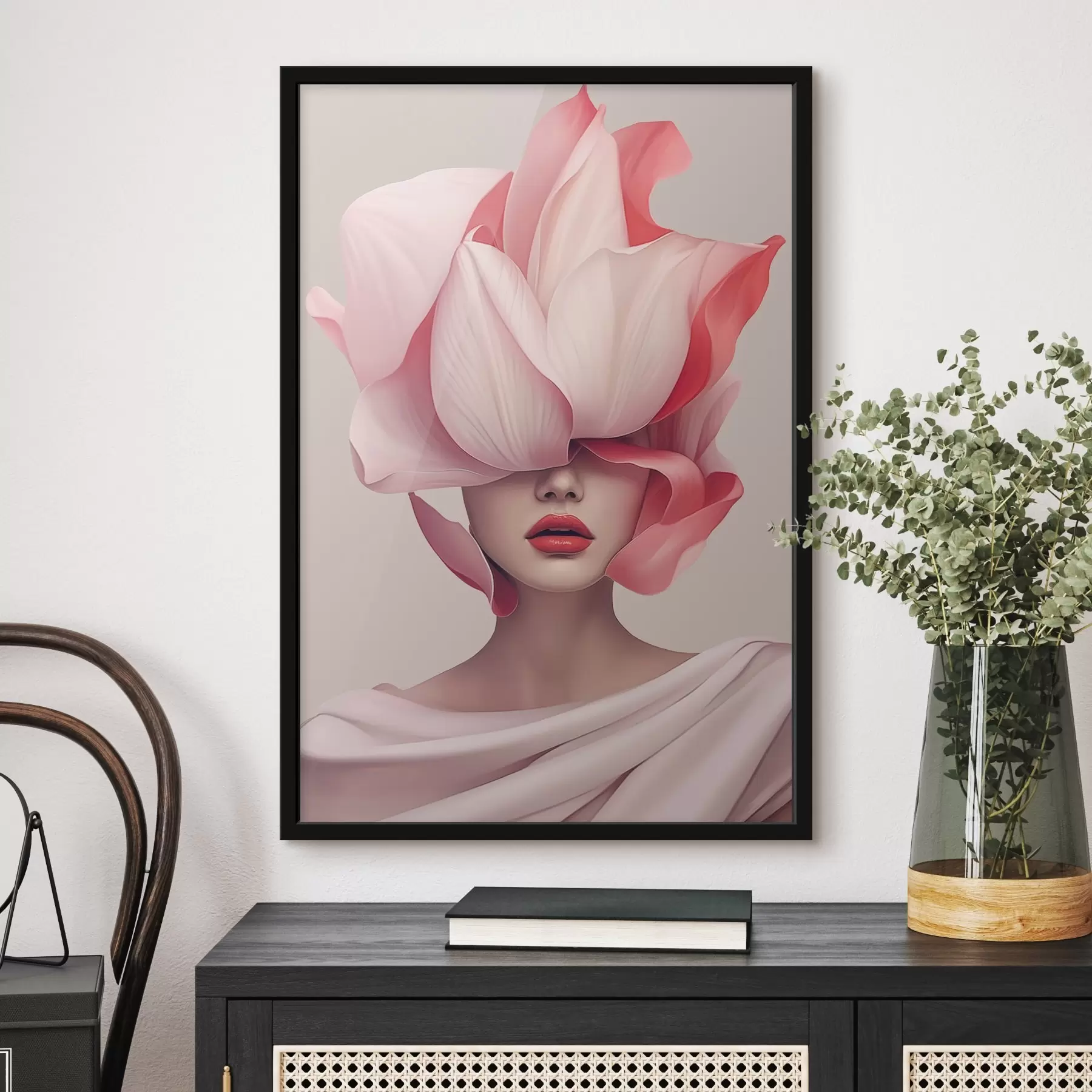 Fototapete Weibliches Porträt mit großen Blütenblättern f44812