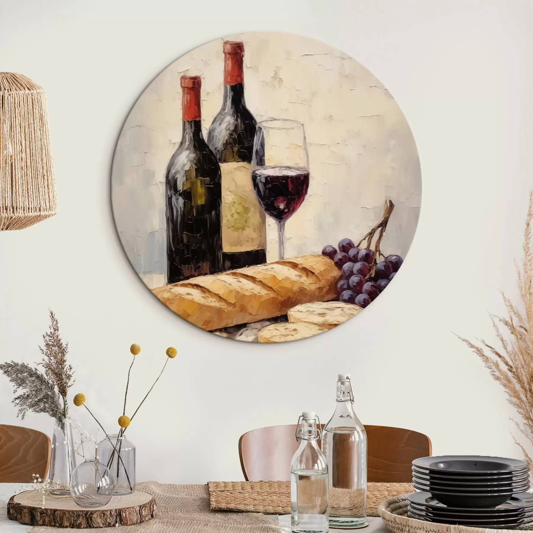 Fototapete Wein, Baguette und Weintrauben r44815