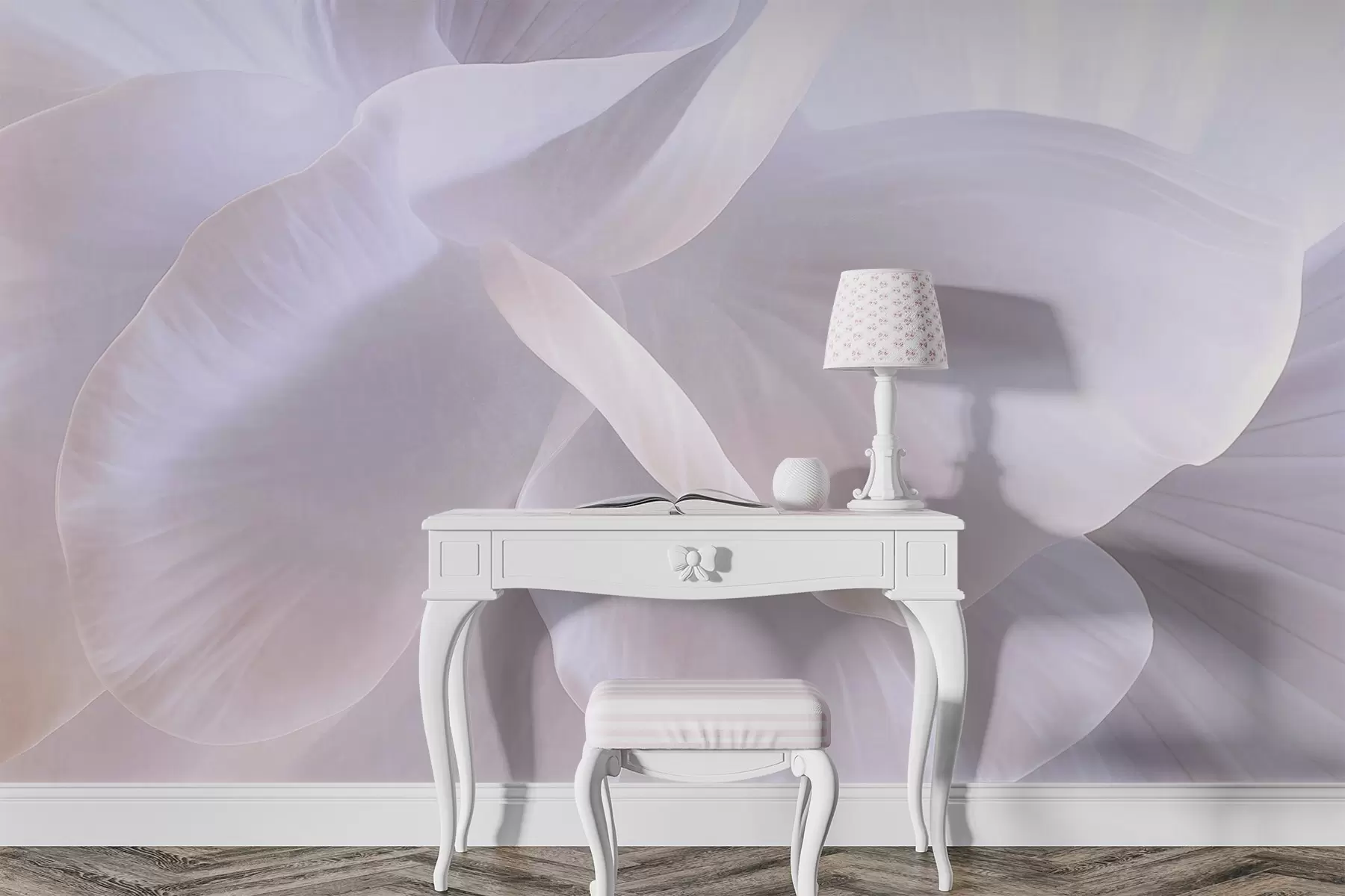 Fototapete Abstrakte strukturierte Blume mit zarten Blütenblättern, weiche Beleuchtung, elegante Komposition, minimalistische Ästhetik w09211