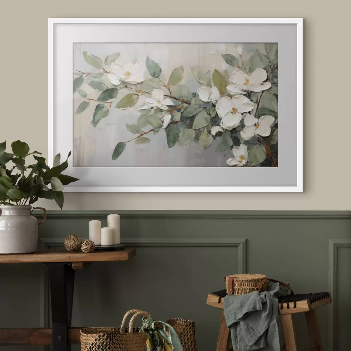 Poster Magnolie in sanftem Grün f44853