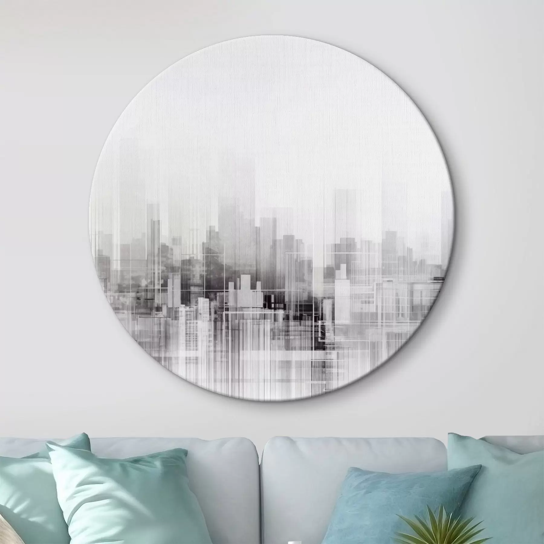 Fototapete Texturierte minimalistische Stadtlandschaft mit hohen Gebäuden und Wolkenkratzern, die sich gegen einen weißen Himmel abheben r44863