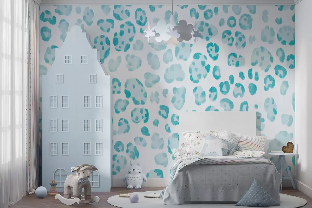 Fototapete Leopardenmuster, Wolltextur, blaue Farbe w04112