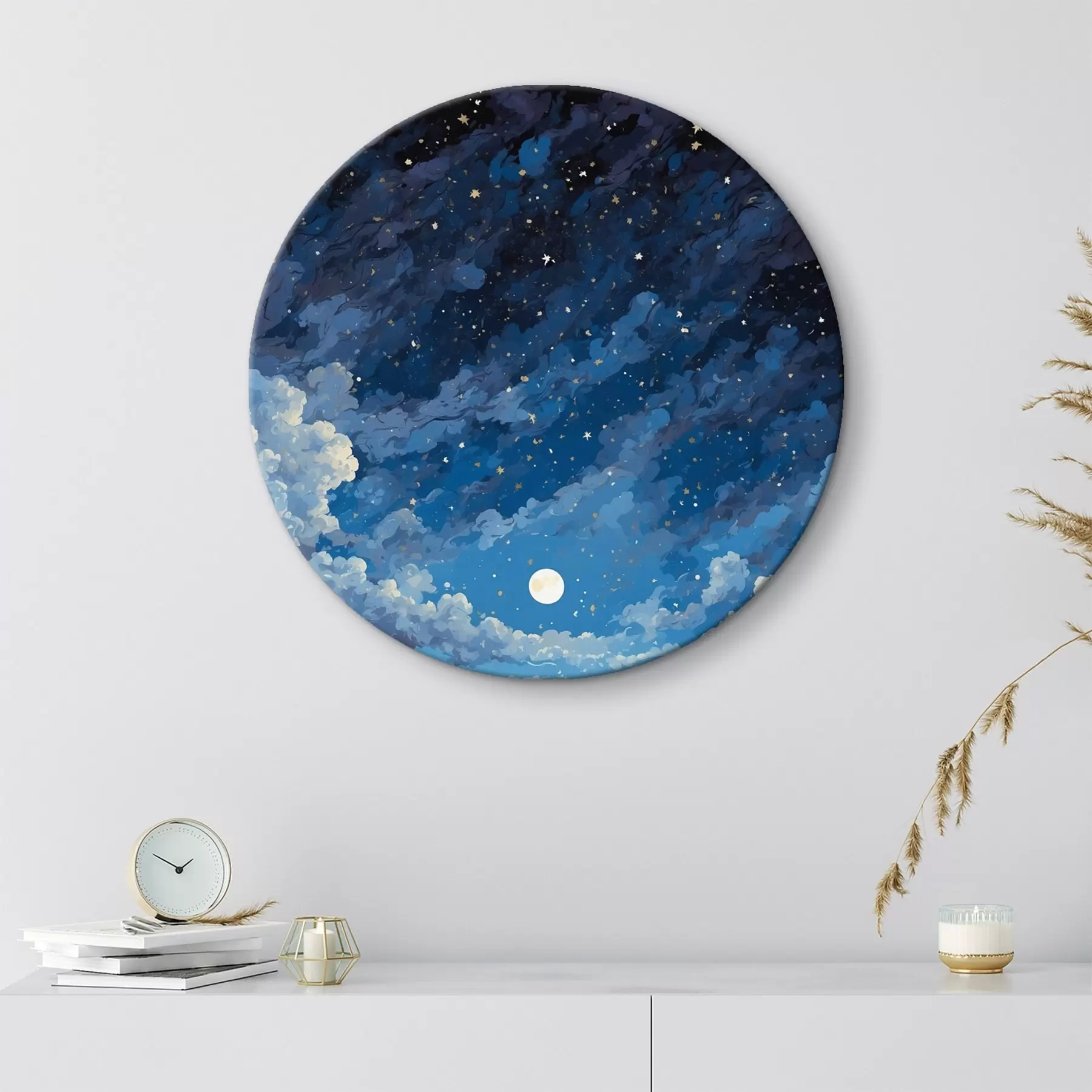 Fototapete Nachthimmel mit Mond und Sternen über einer Berglandschaft r44872