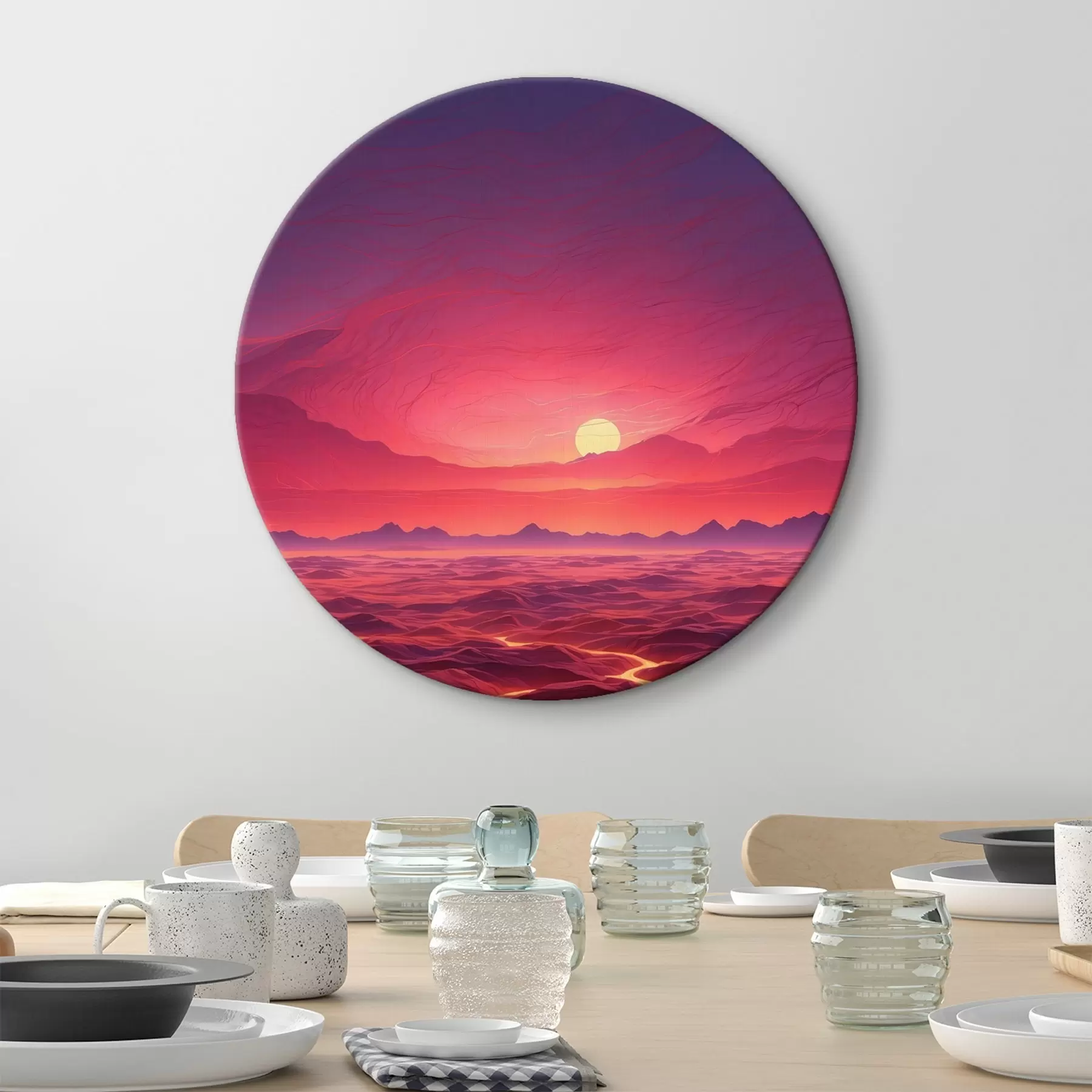 Fototapete Heiße Landschaft mit Lavaströmen unter einem roten Himmel r44886