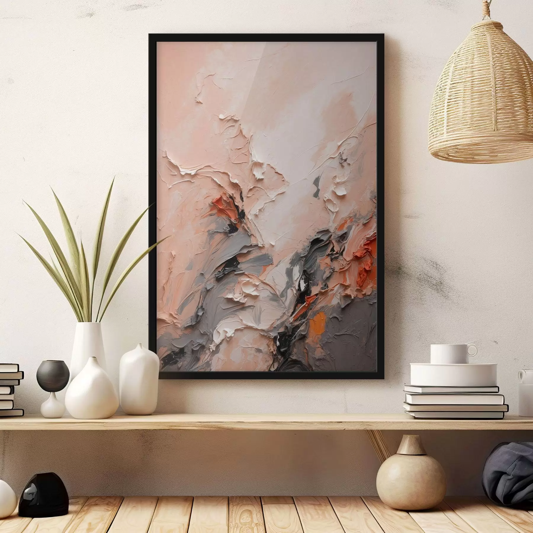 Fototapete Abstrakt in pfirsichfarbenen Grautönen mit strukturierten Strichen f44873