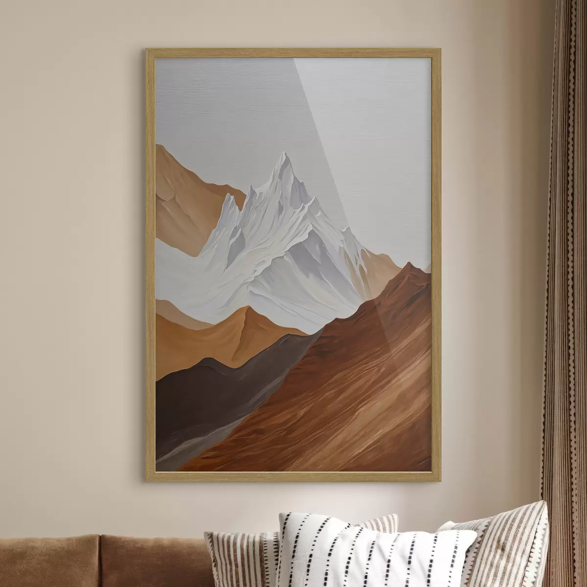 Poster Geometrische Berglandschaft in Braun- und Weißtönen f44896
