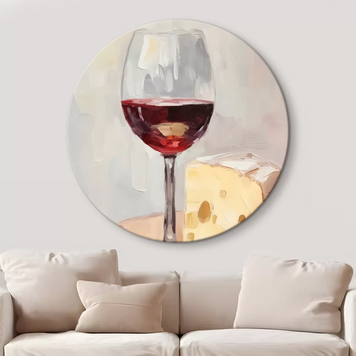 Runde Wandbilder Ein Glas Wein beim Käse r44829
