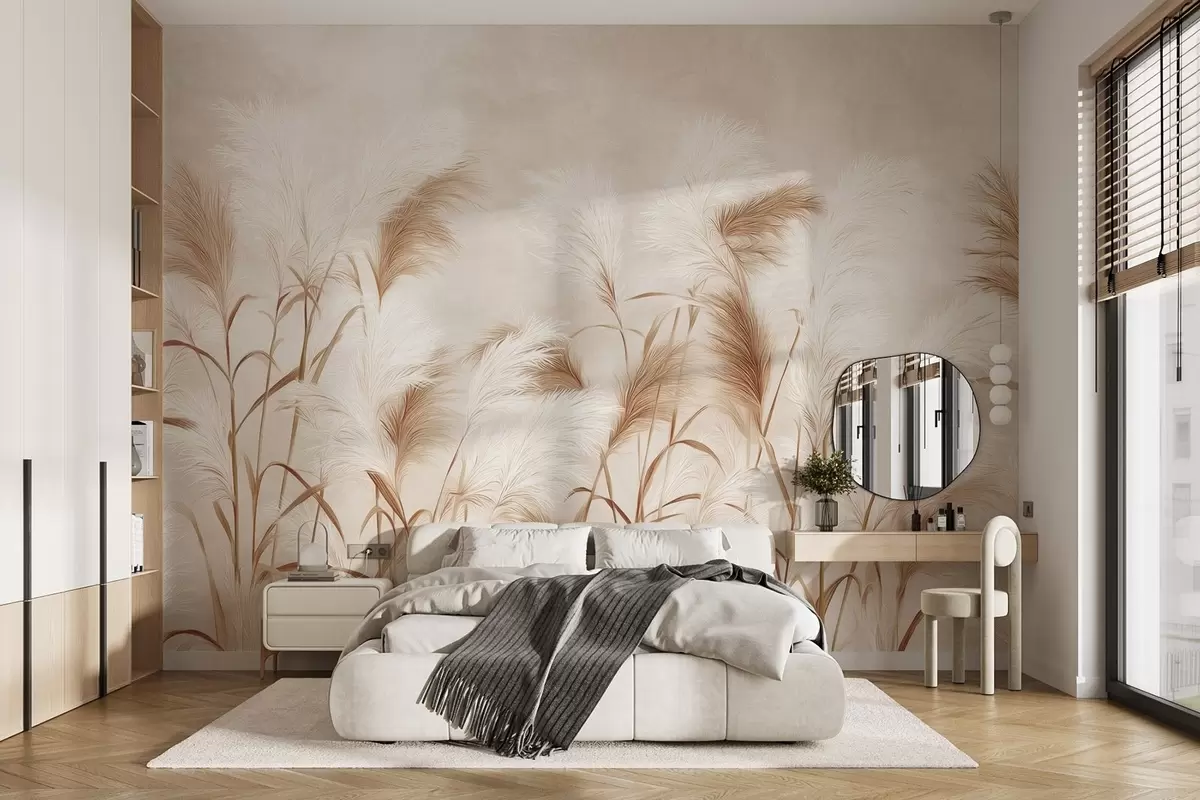 Fototapete Elegante Pampasgrasblüten in zarten Beige- und Milchtönen w09150v1